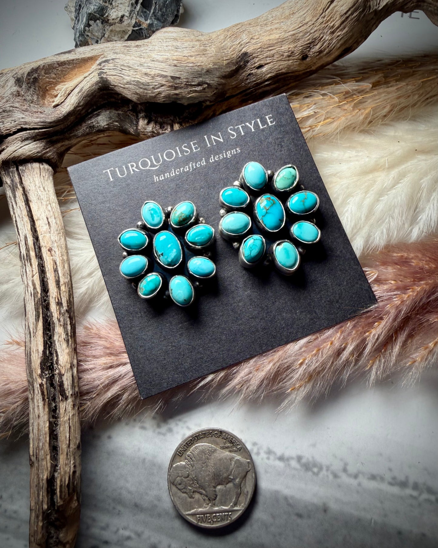 9 Stone Cluster Earrings by Rena Shelly