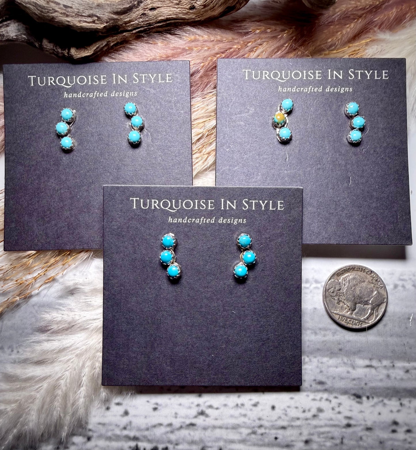 Small Three Stone Turq Earrings by Sylvia Chee