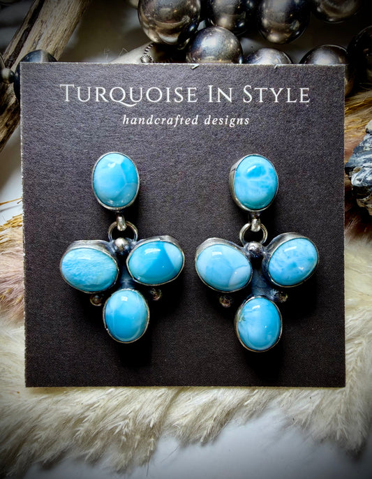 Larimar Four Stone Stud Dangle Earrings