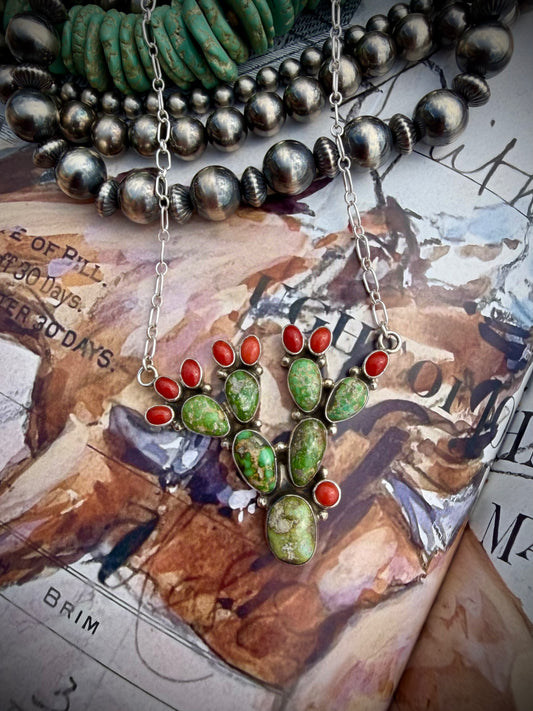 Sonoran Gold & Red Coral Cactus Necklace