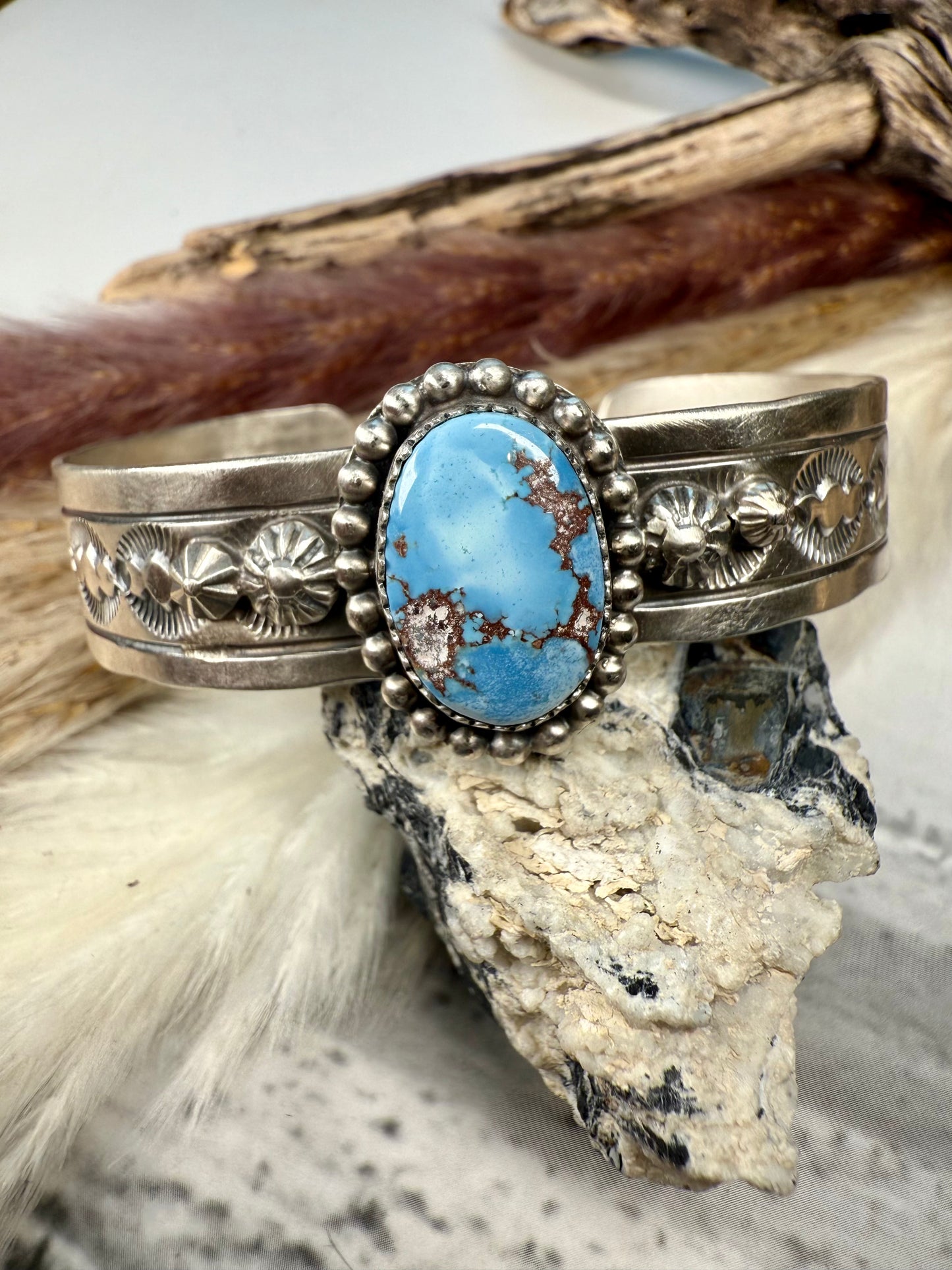 Gorgeous Golden Hills Turquoise Cuff – Handmade by Navajo Silversmith Jeff Largo