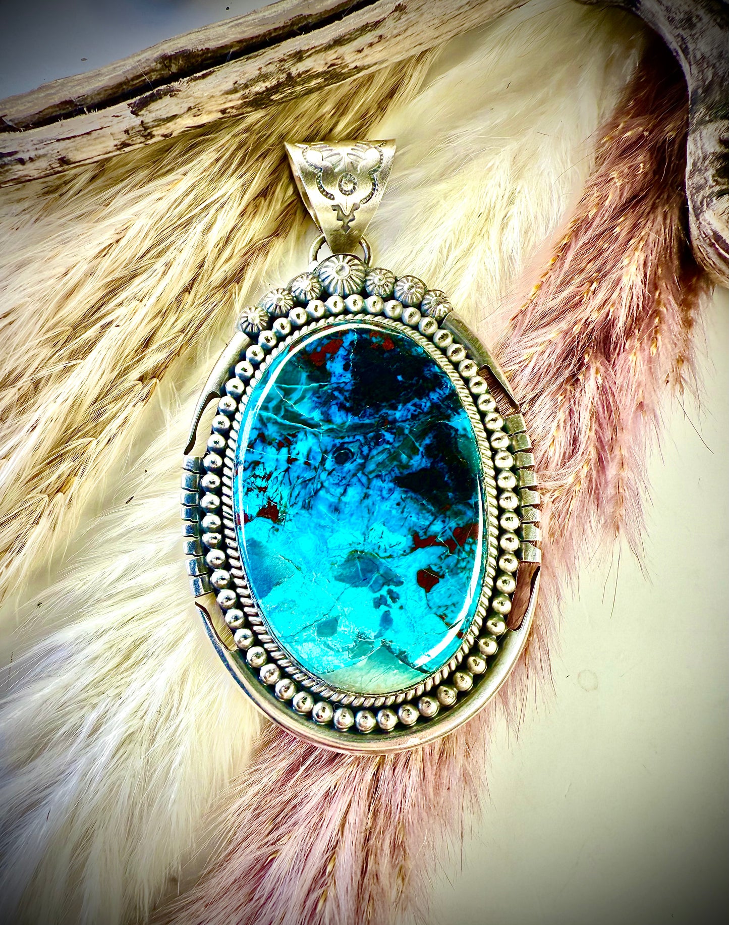 Brilliantly Captivating Chrysocolla Pendant Handcrafted by Gilbert Platero