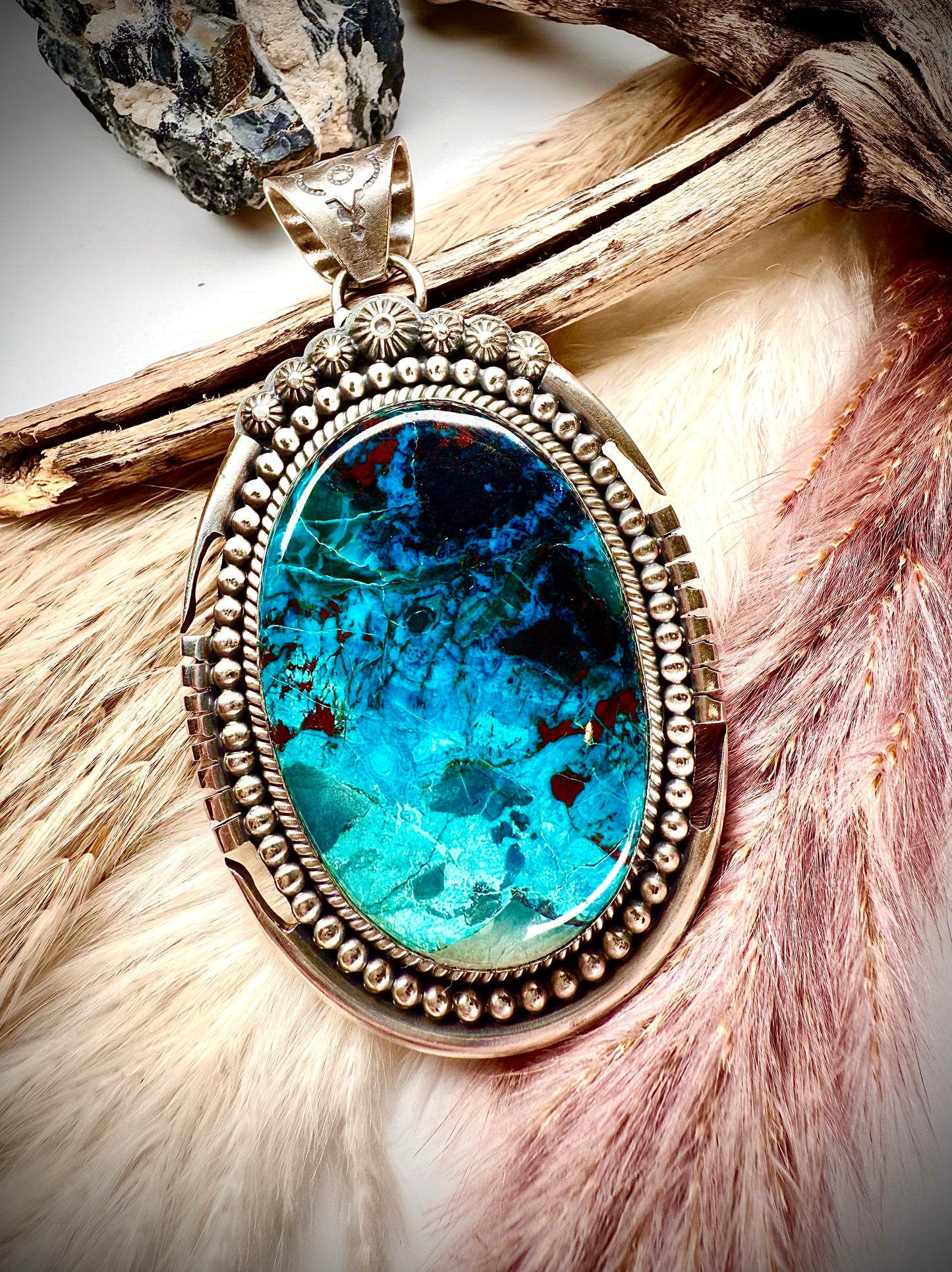 Brilliantly Captivating Chrysocolla Pendant Handcrafted by Gilbert Platero