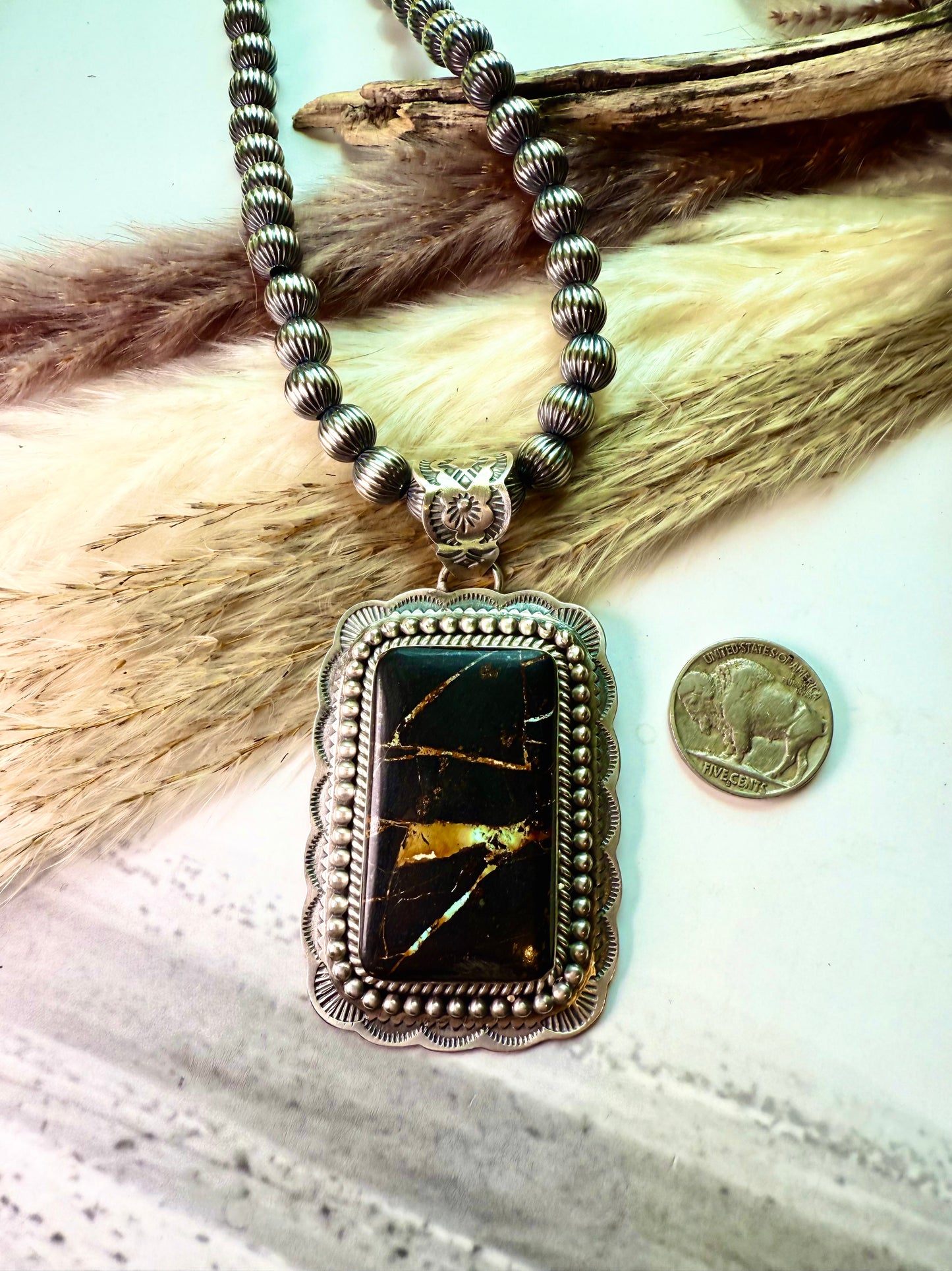 Striking Rectangle Blackjack Pendant by Gilbert Platero