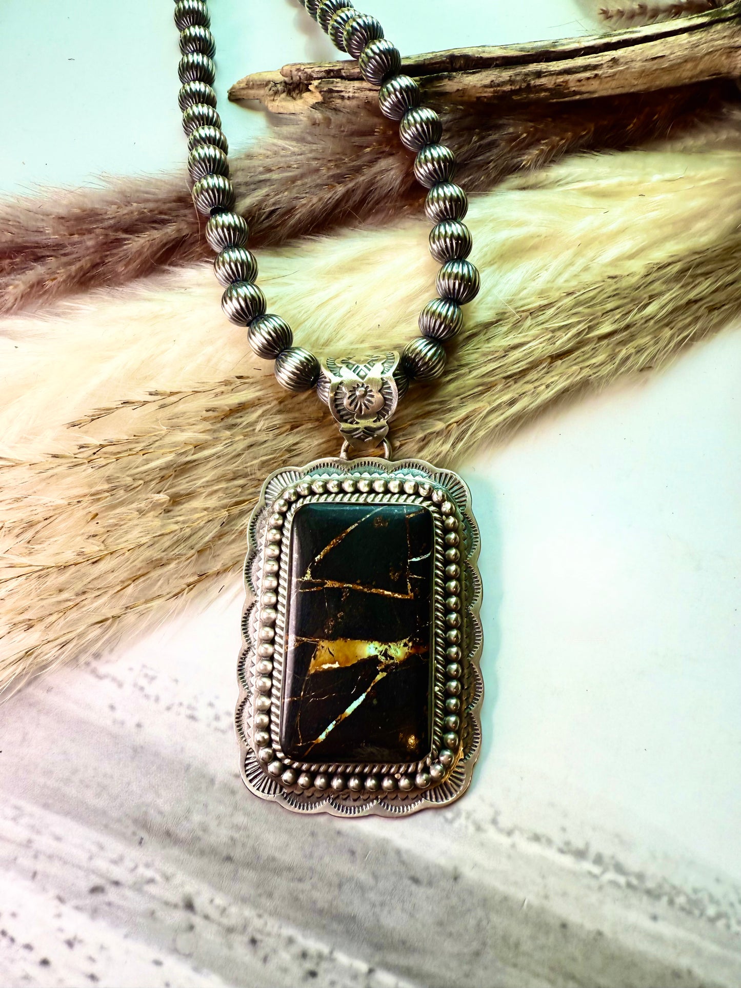Striking Rectangle Blackjack Pendant by Gilbert Platero