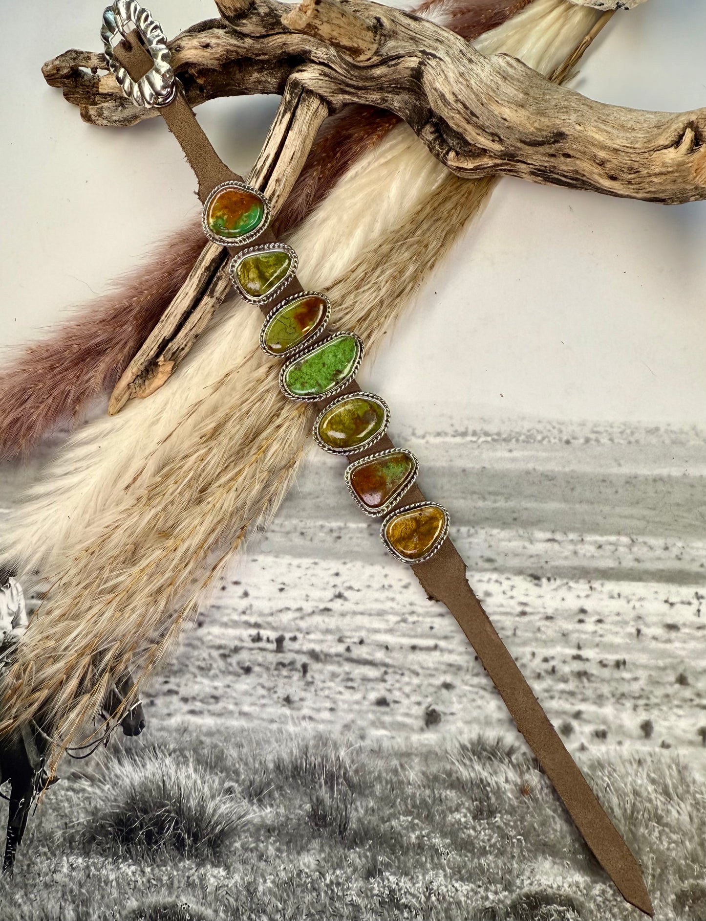 One-of-a-Kind 7-Stone Leather Bracelet