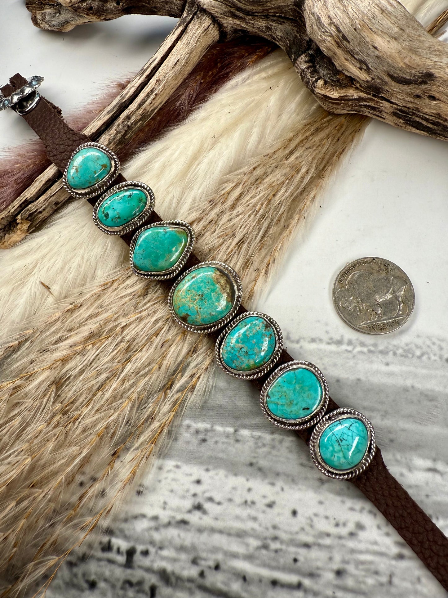 One-of-a-Kind 7-Stone Leather Bracelet