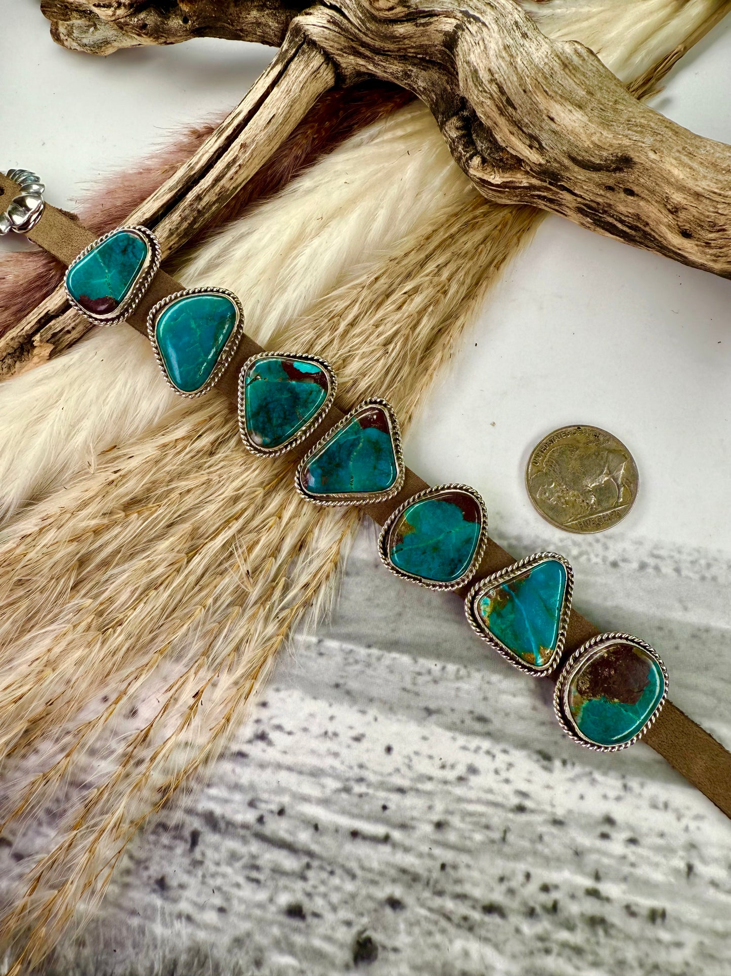 One-of-a-Kind 7-Stone Leather Bracelet
