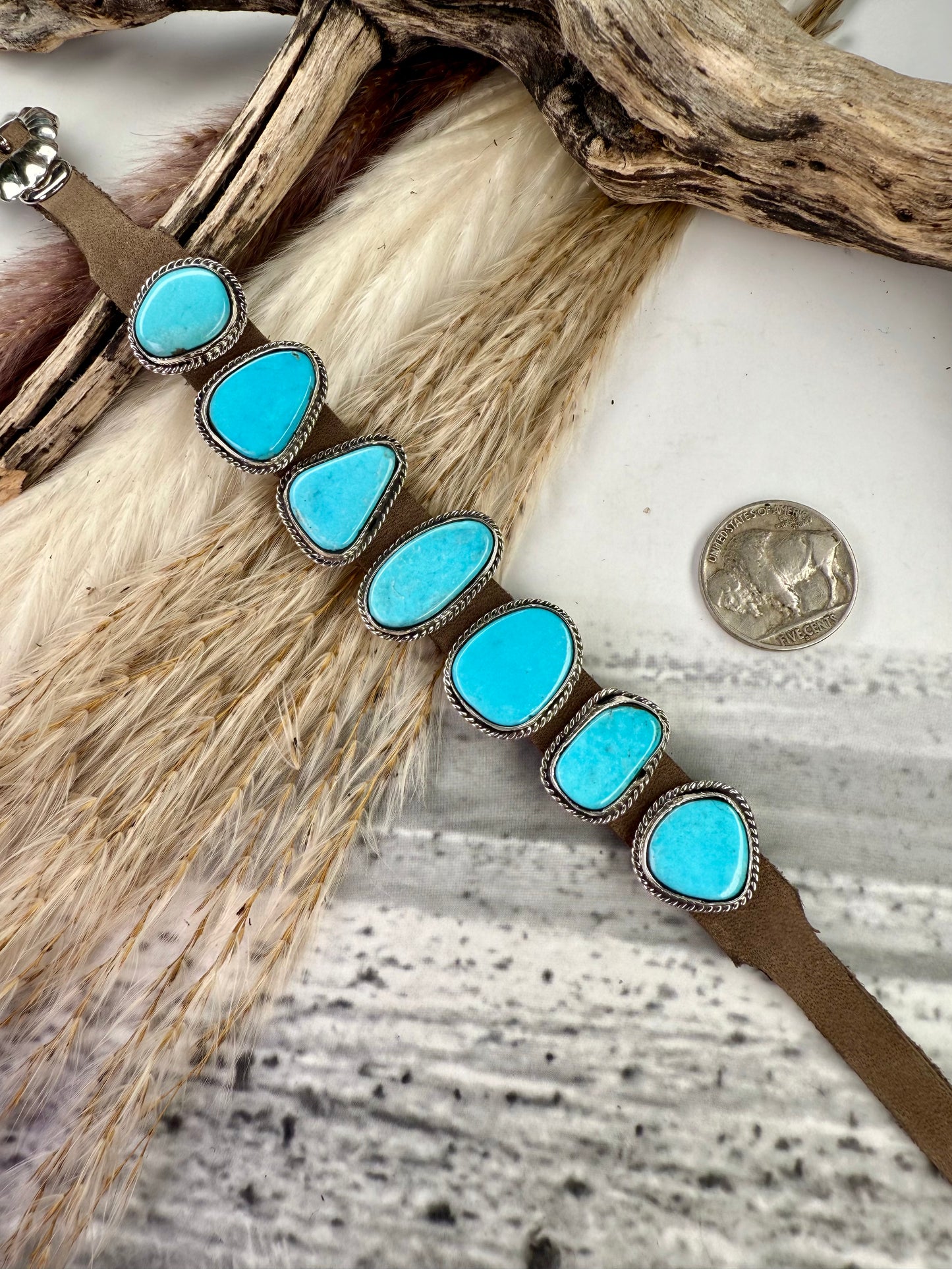 One-of-a-Kind 7-Stone Leather Bracelet