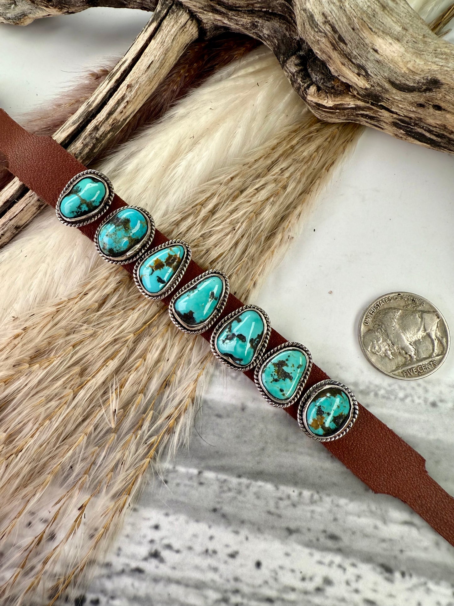One-of-a-Kind 7-Stone Leather Bracelet