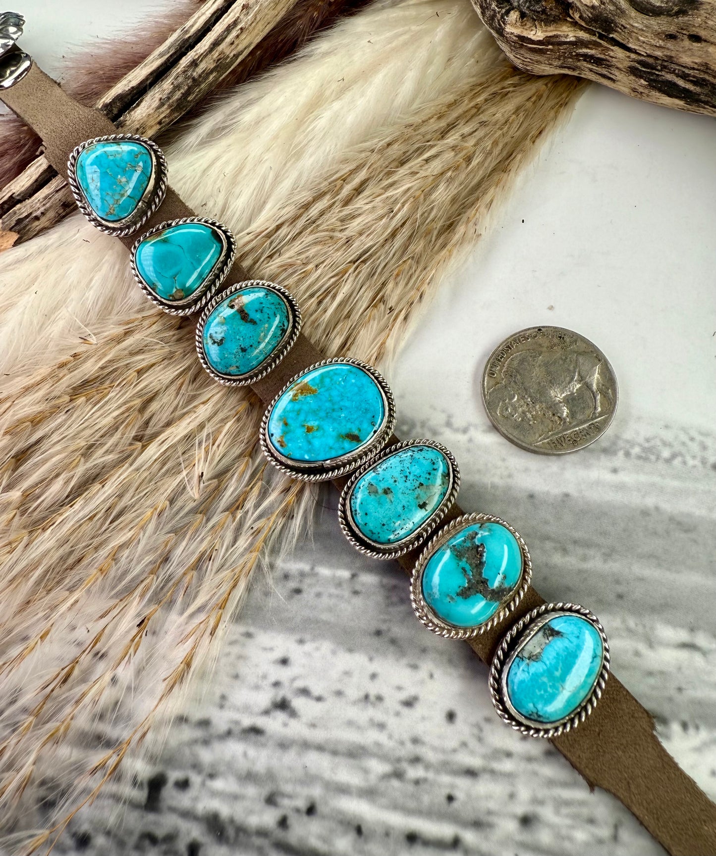 One-of-a-Kind 7-Stone Leather Bracelet