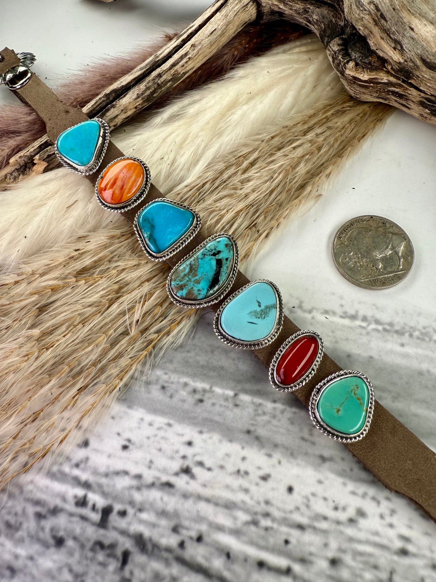 One-of-a-Kind 7-Stone Leather Bracelet
