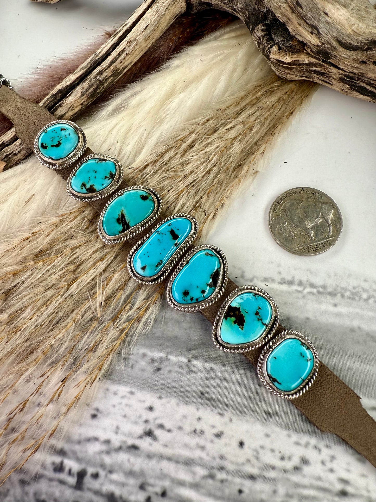 One-of-a-Kind 7-Stone Leather Bracelet