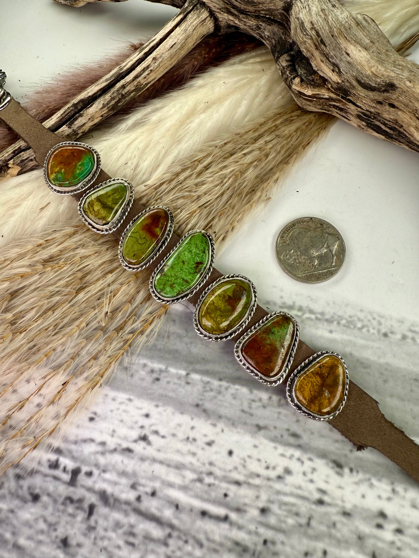 One-of-a-Kind 7-Stone Leather Bracelet