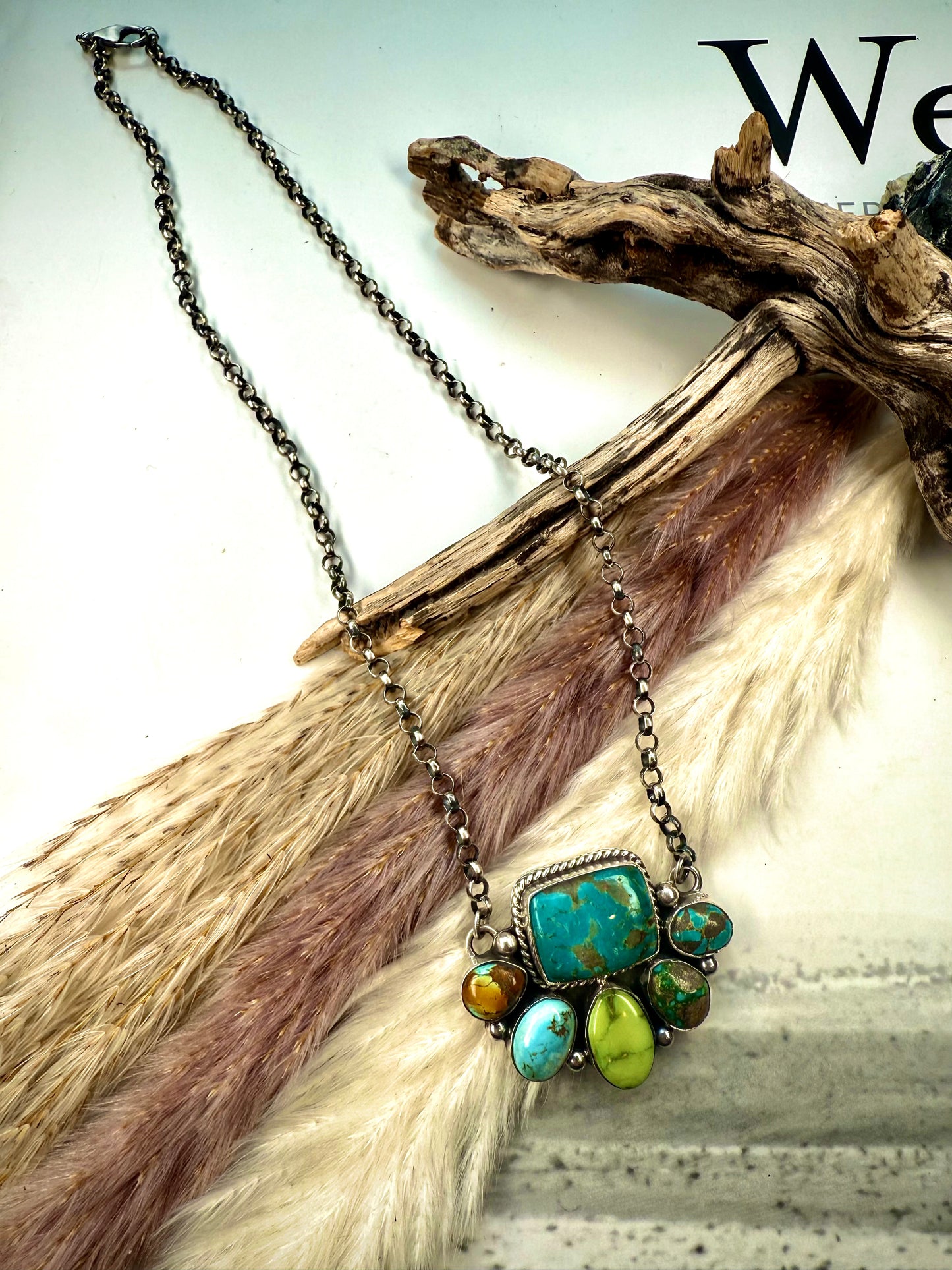 Mixed Mine & Sonoran Gold Turquoise Cluster Necklace by Emer Thompson
