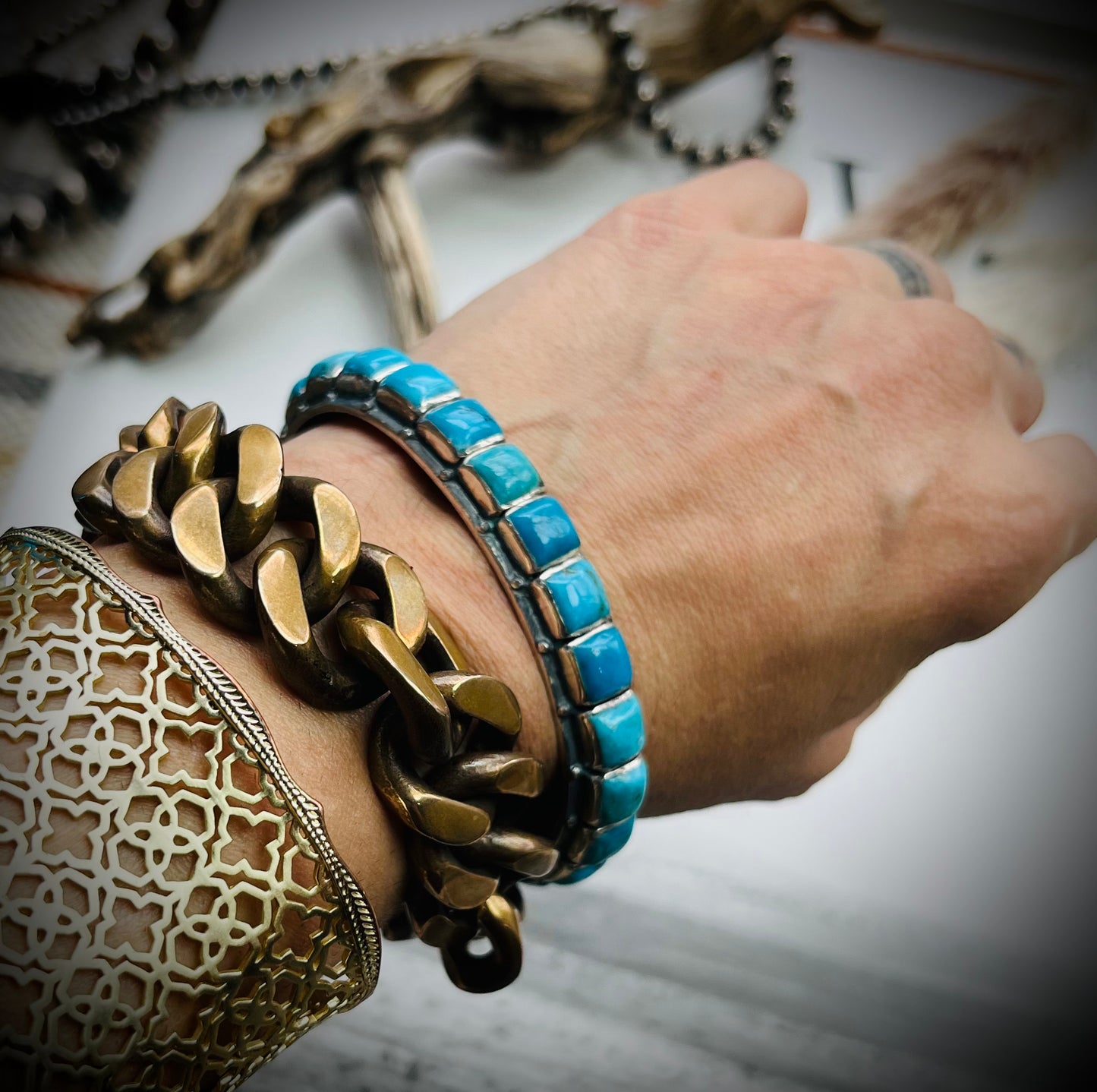 Federico Blue Turquoise Square Single Row Bracelets