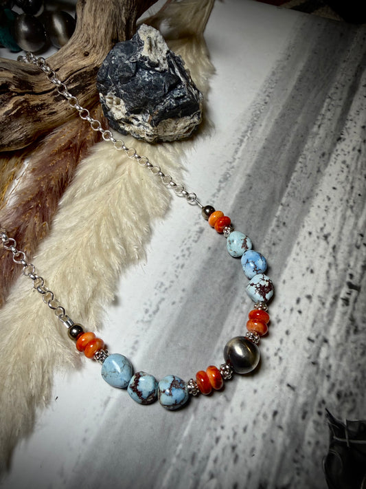 Golden Hills and Orange Spiny Beaded Necklace