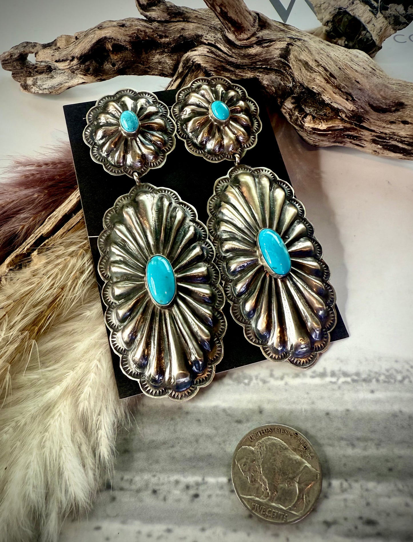 Rita Lee Double Dangle Studs With Blue Turquoise