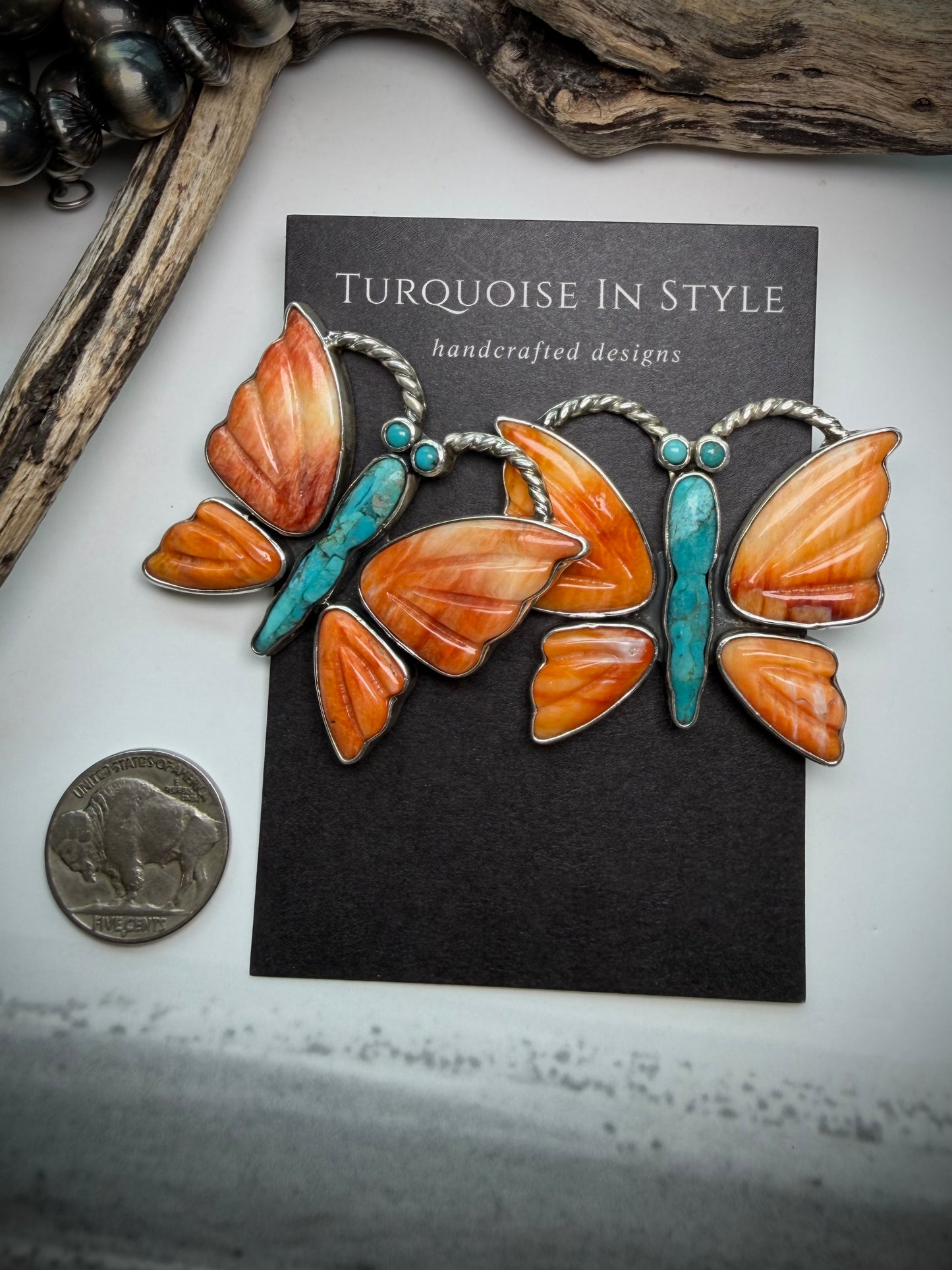 Federico Orange Spiny & Turquoise Butterfly Earrings