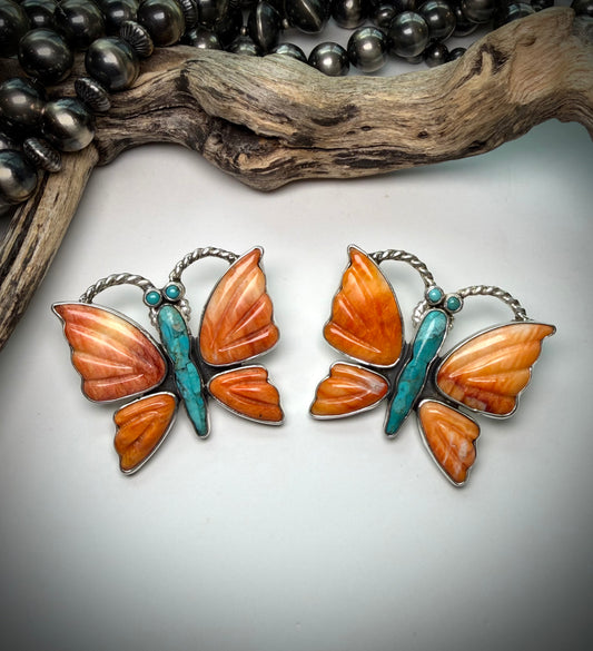 Federico Orange Spiny & Turquoise Butterfly Earrings