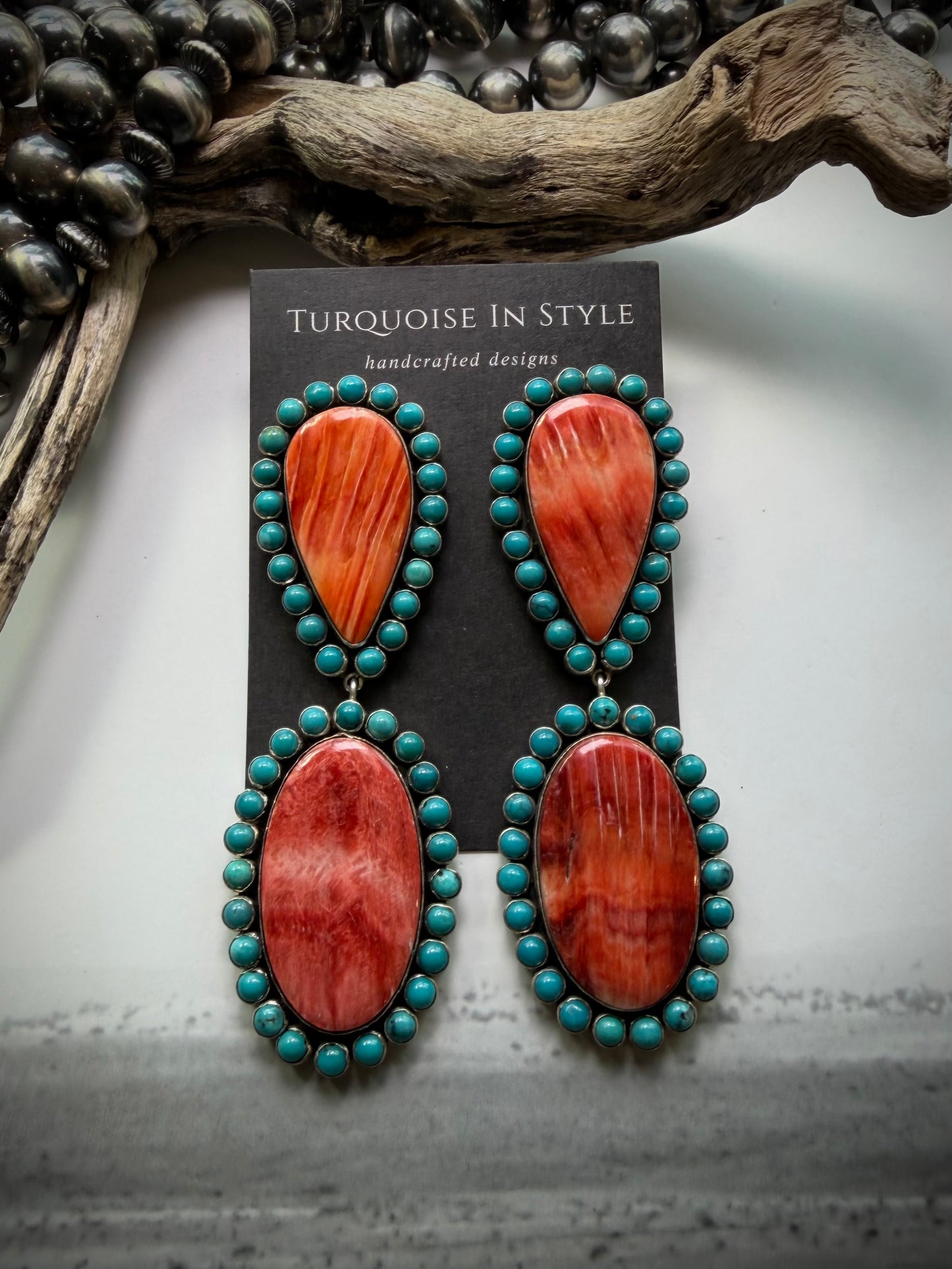 Federico Red Spiny & Turquoise Earrings