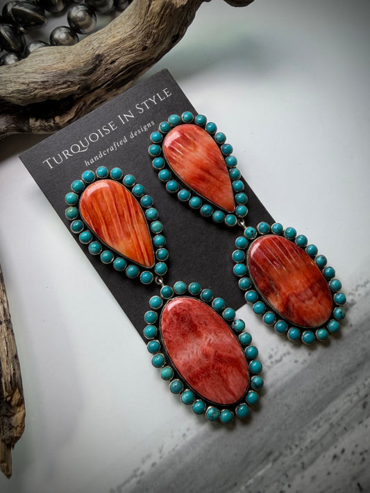 Federico Red Spiny & Turquoise Earrings