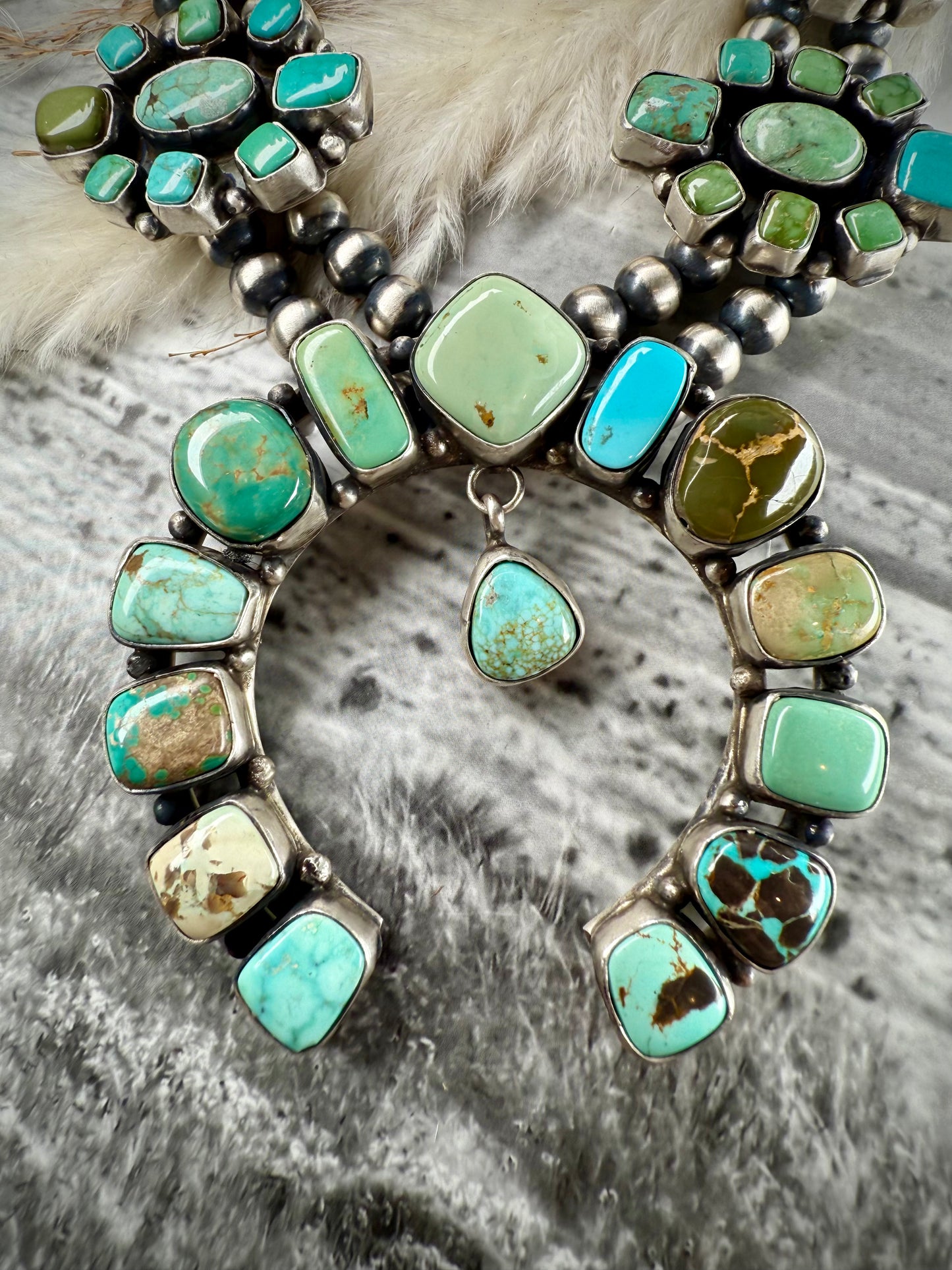 Ella Peter Square Mixed Mine Squash Blossom Necklace