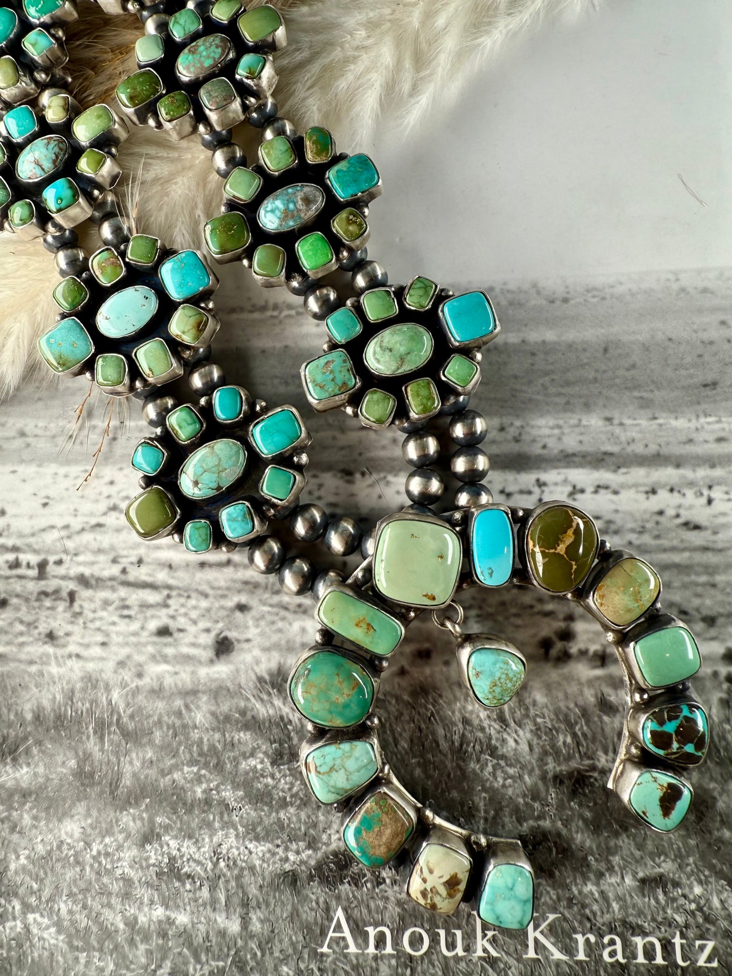Ella Peter Square Mixed Mine Squash Blossom Necklace