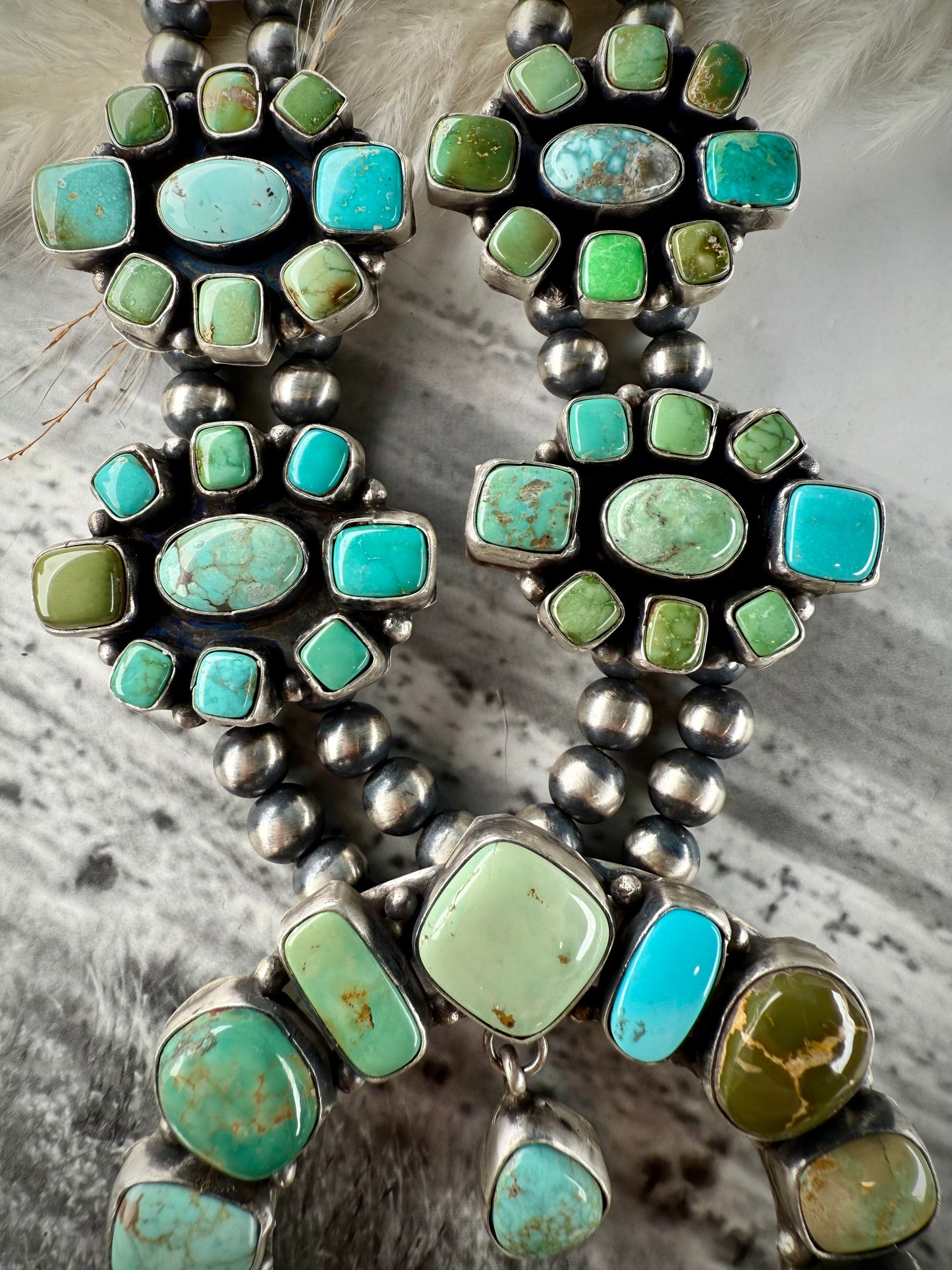 Ella Peter Square Mixed Mine Squash Blossom Necklace