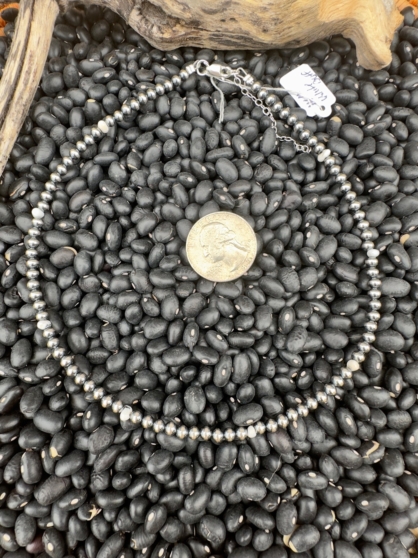 14" 3mm Navajo pearls with White Buffalo accent