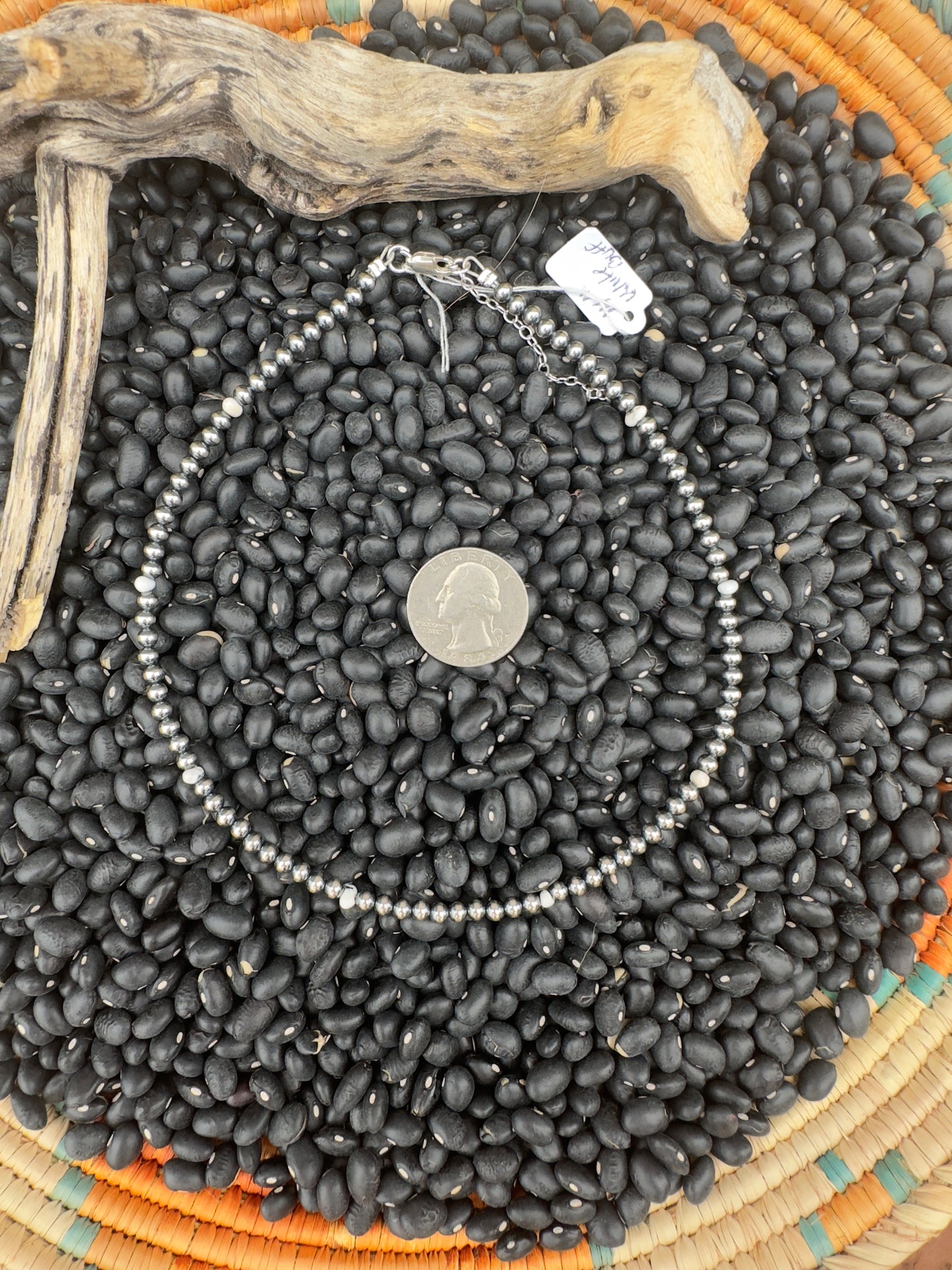 14" 3mm Navajo pearls with White Buffalo accent