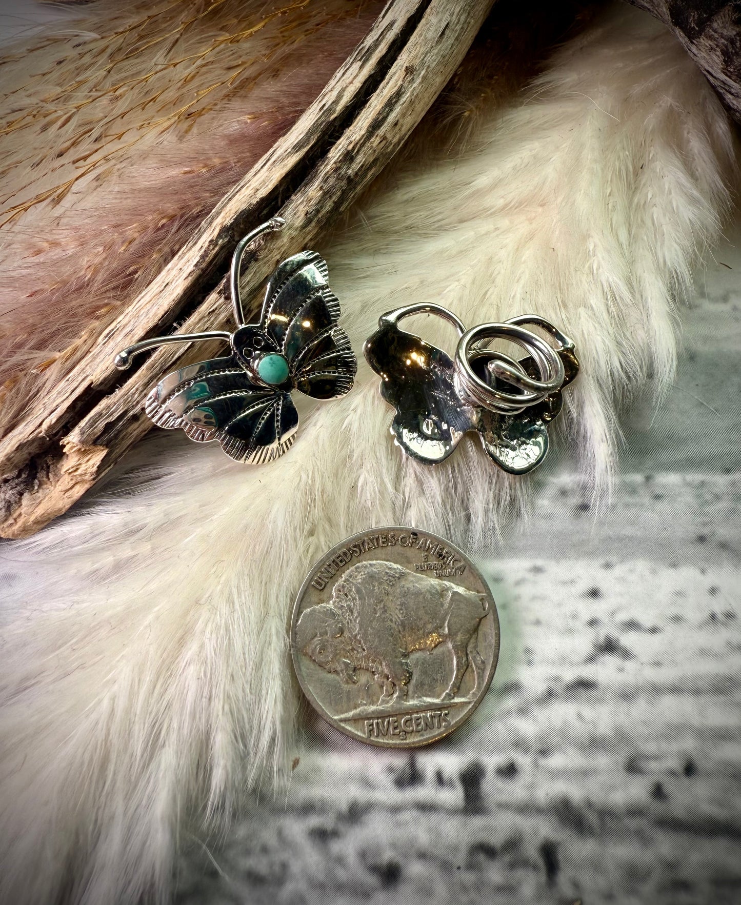 Sterling Silver Butterfly Hair Twists with Turquoise by Marie Bahe
