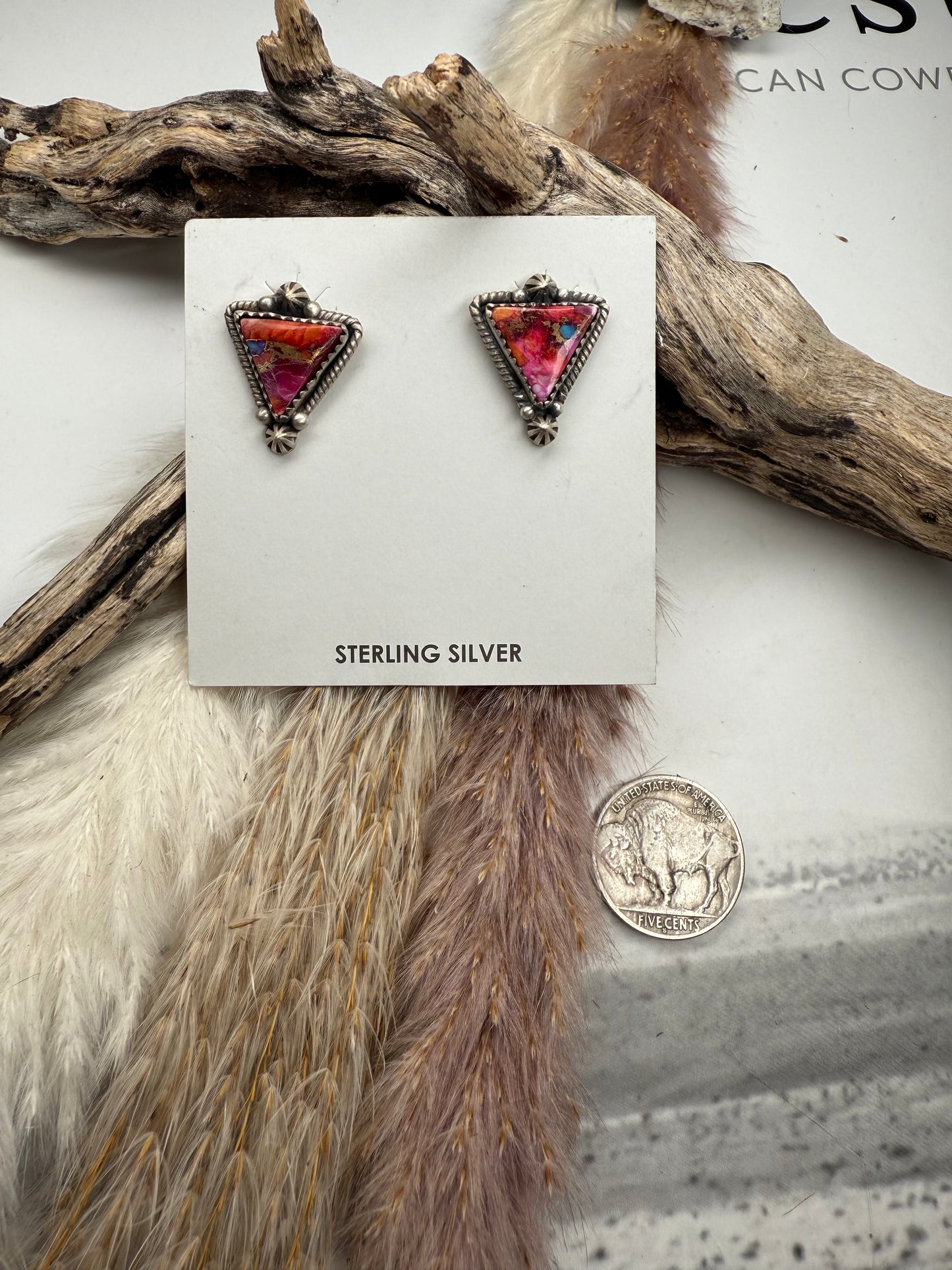 Pink Dahila Triangle Studs
