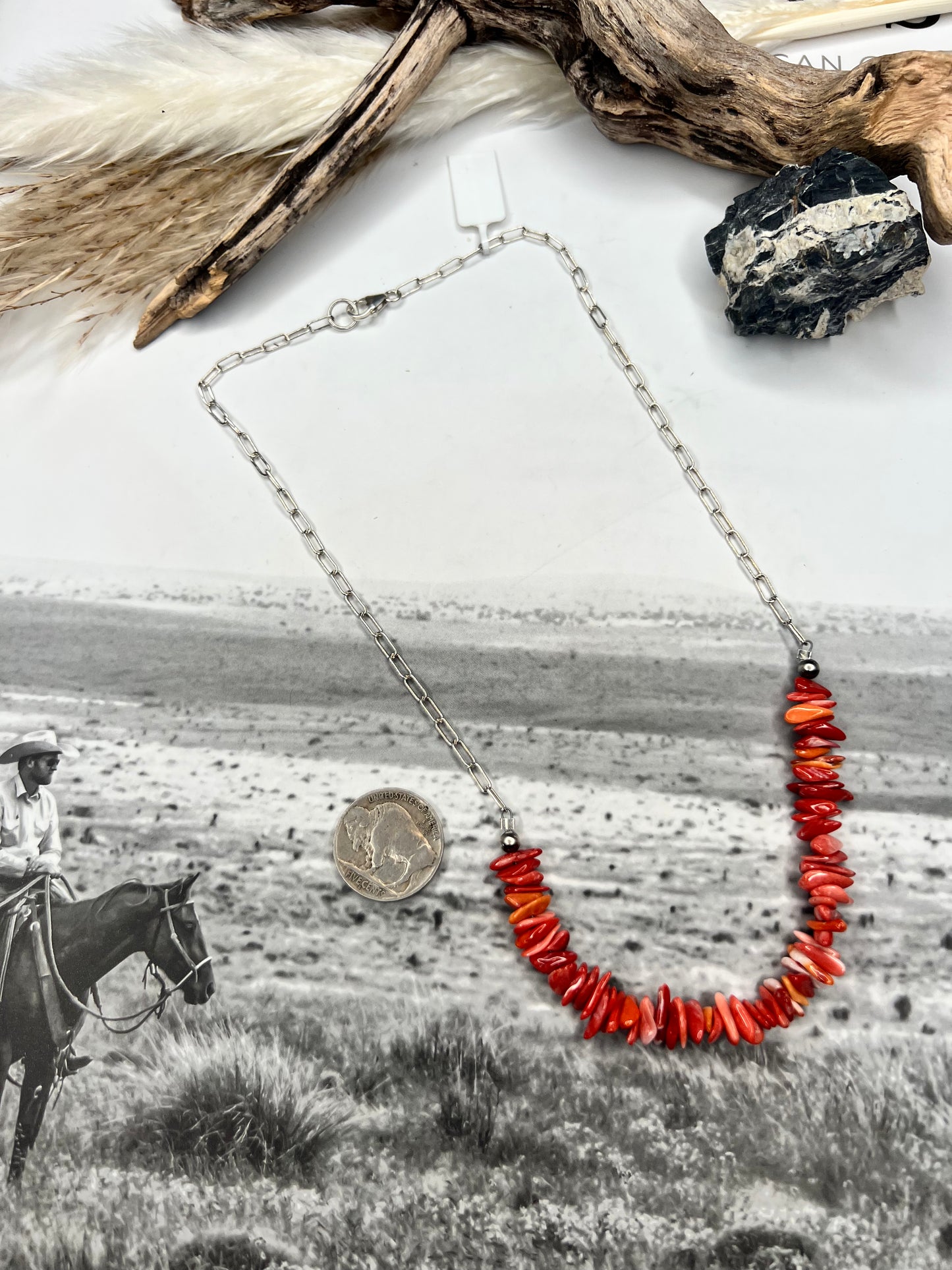 16" Red & Orange Spiny Necklace