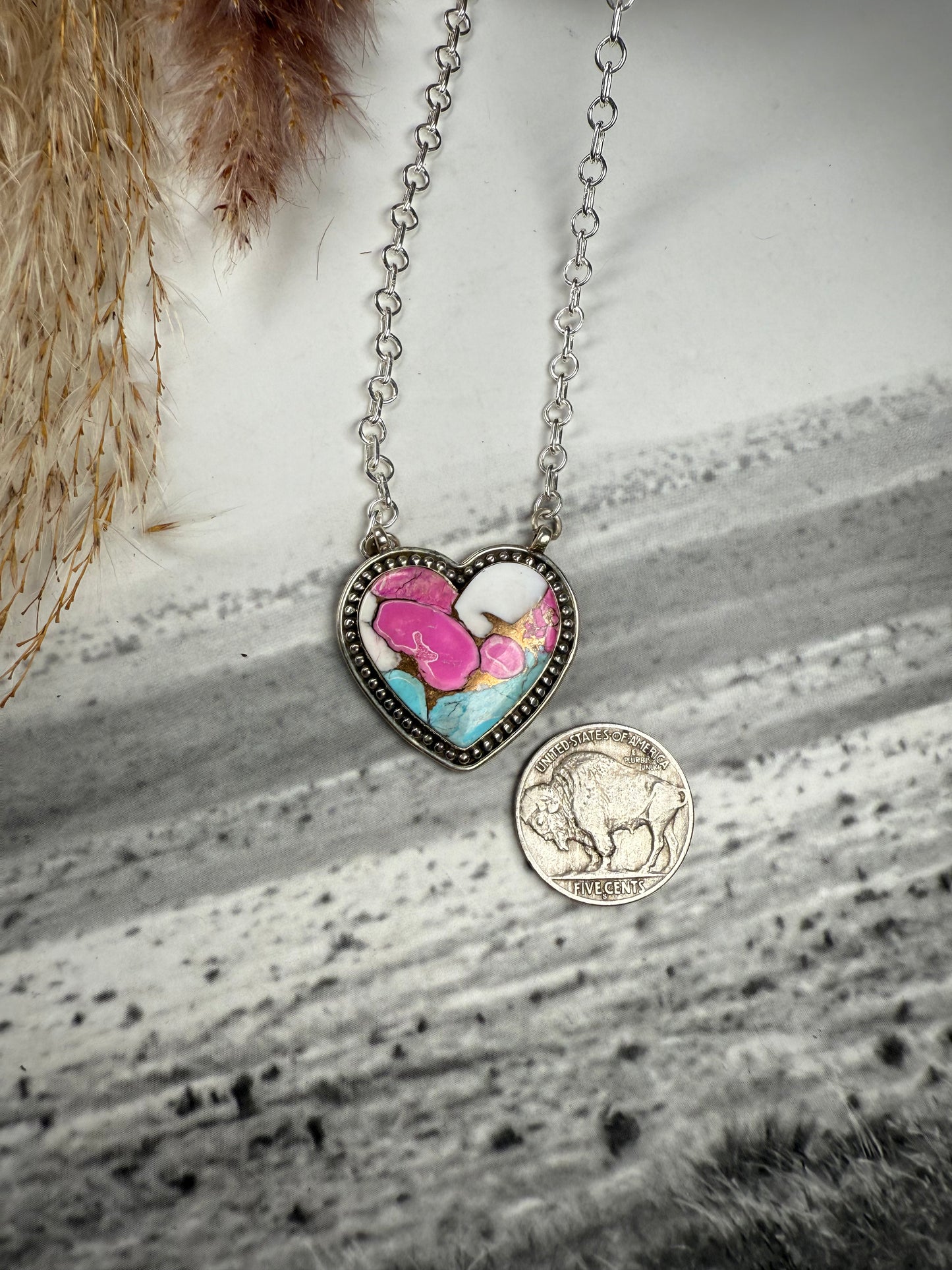 Cotton candy Heart Necklace