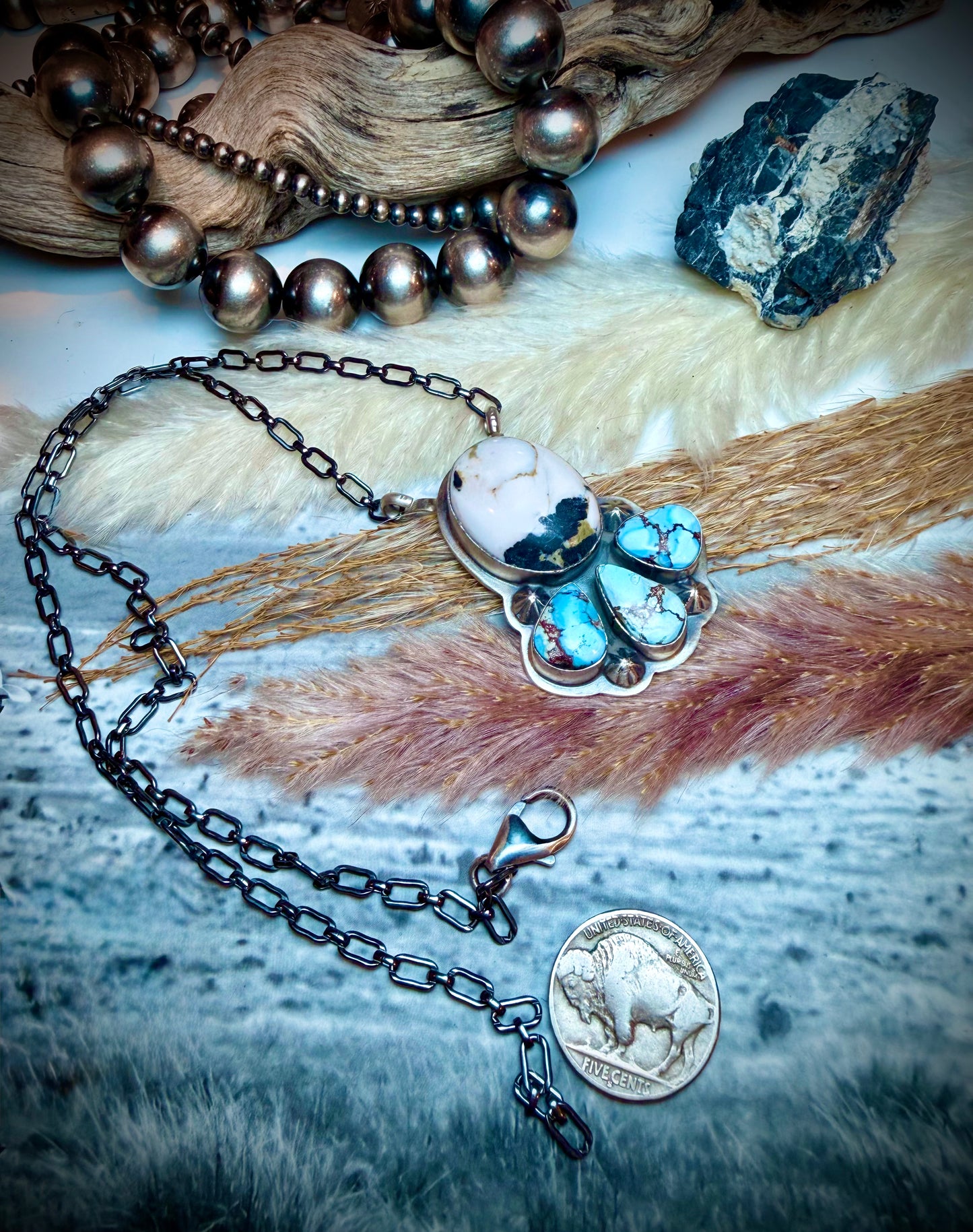 Alex's Favorite White Buffalo and Golden Hills Pendant Necklace