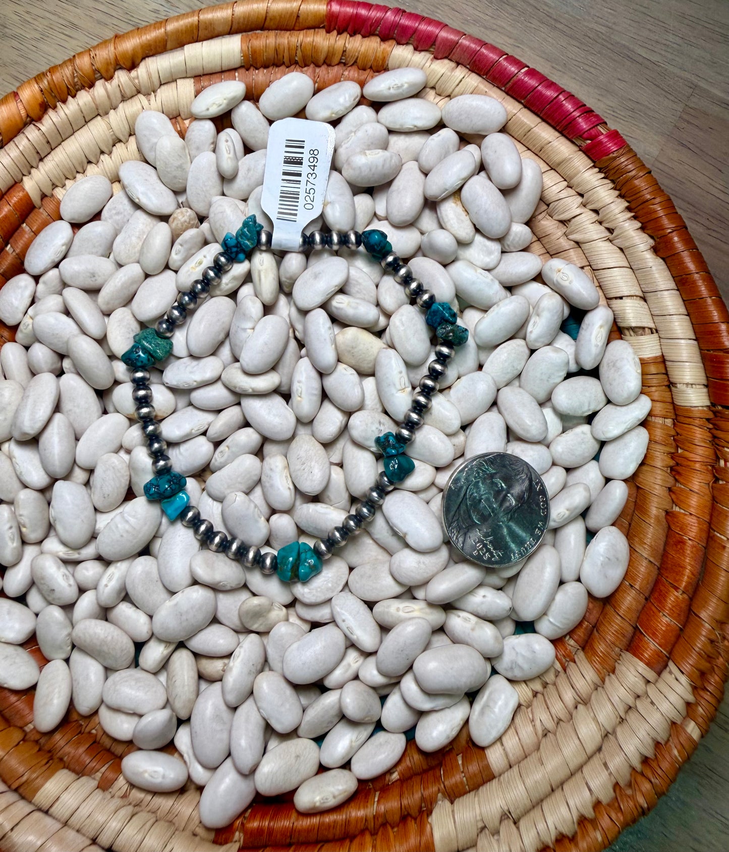 4mm Pearl and Blue Turq Chip Stretch Bracelet