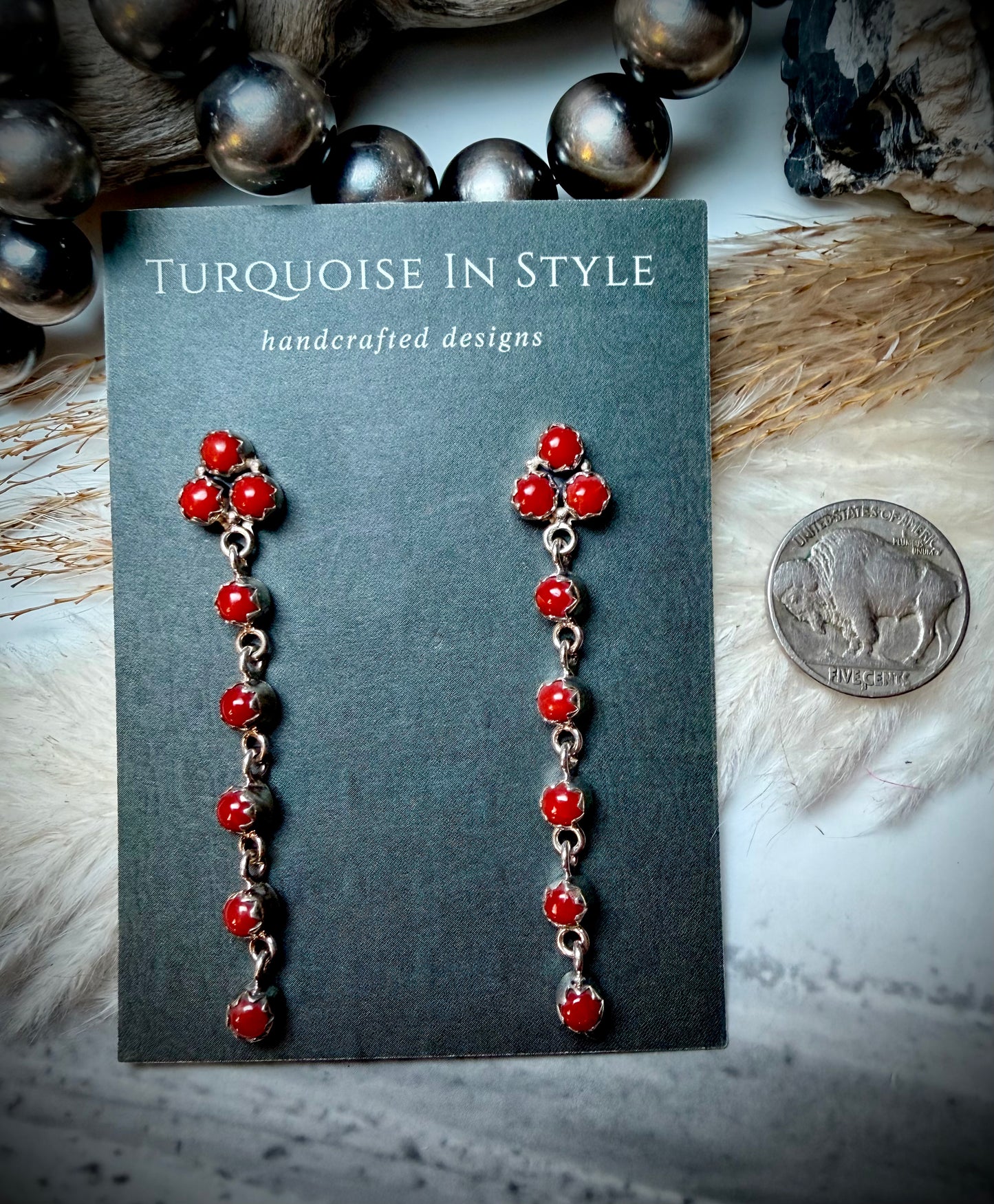 Red Coral Dangle Earrings