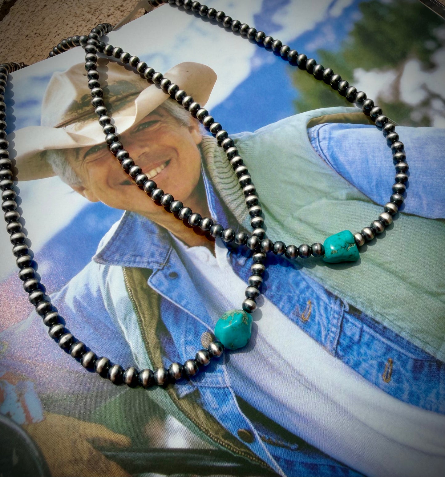 14" 4mm Sterling Pearl & Turquoise Necklace