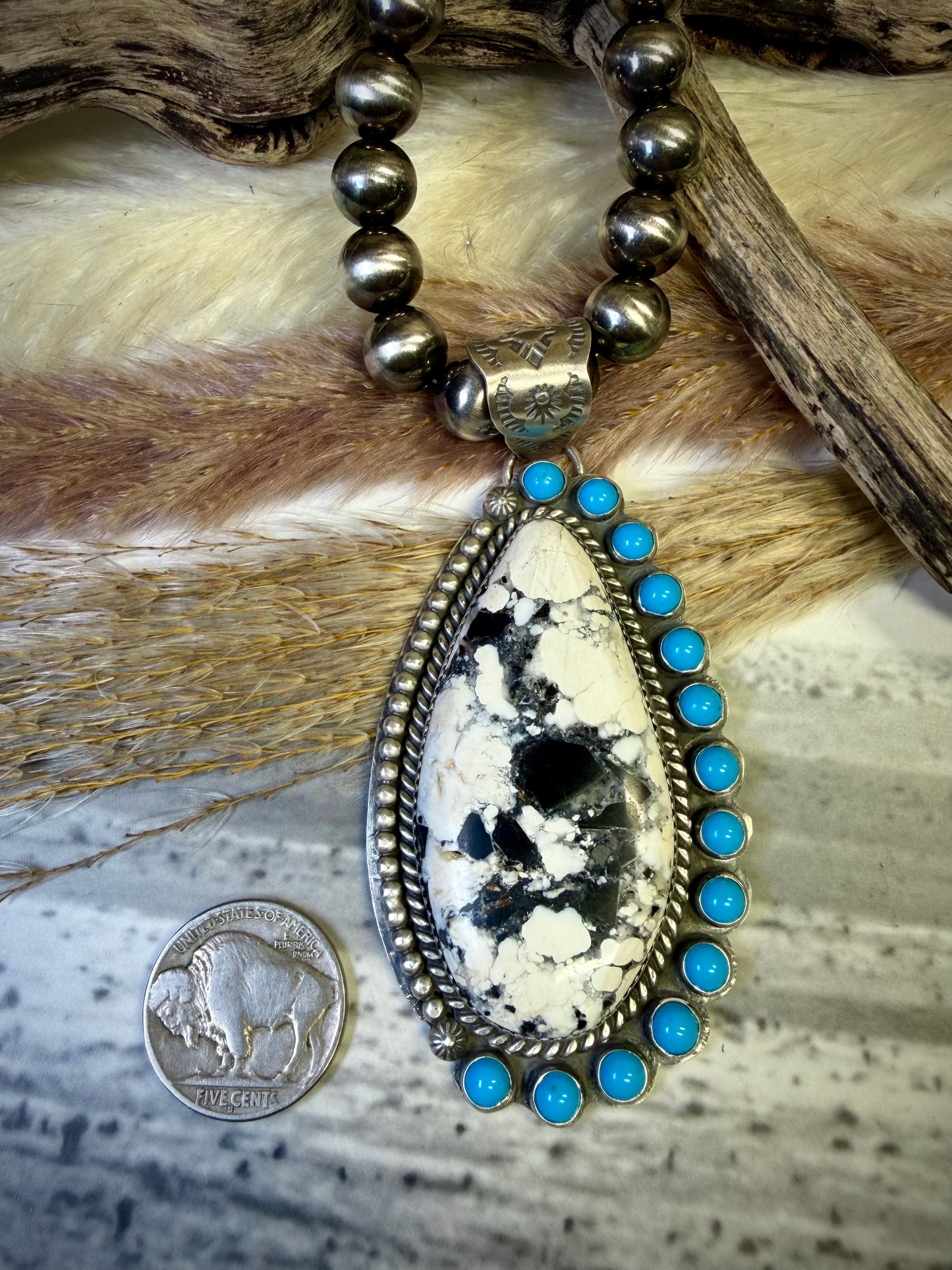 White Buffalo & Sleeping Beauty Pendant