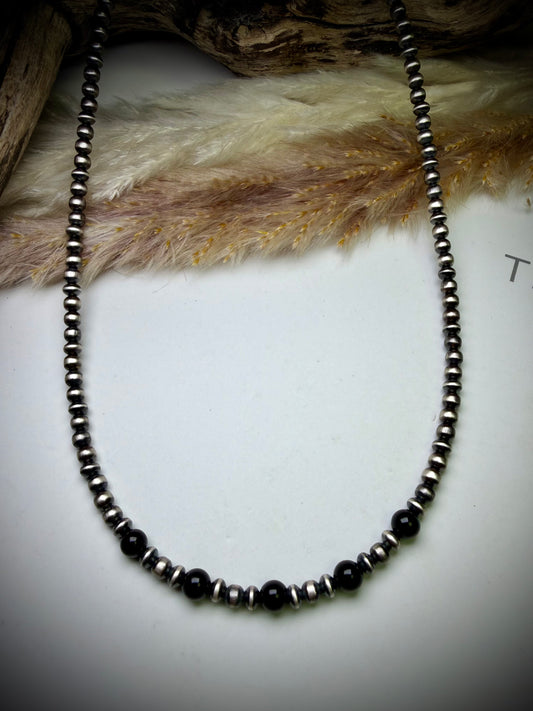 14" 3mm Sterling Pearl & Black Onyx Pearl Necklaces