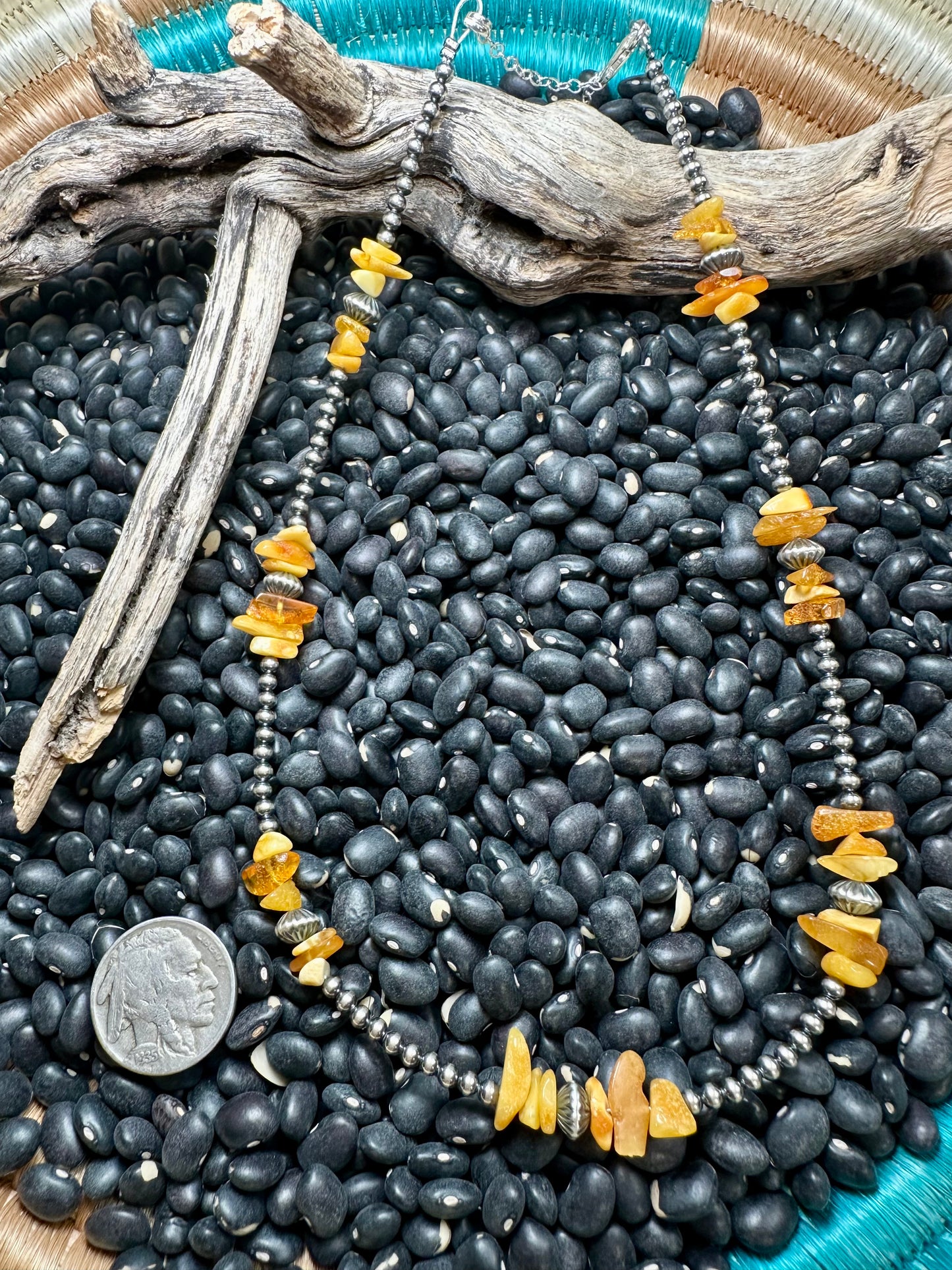 3mm Pearls & Amber Necklace