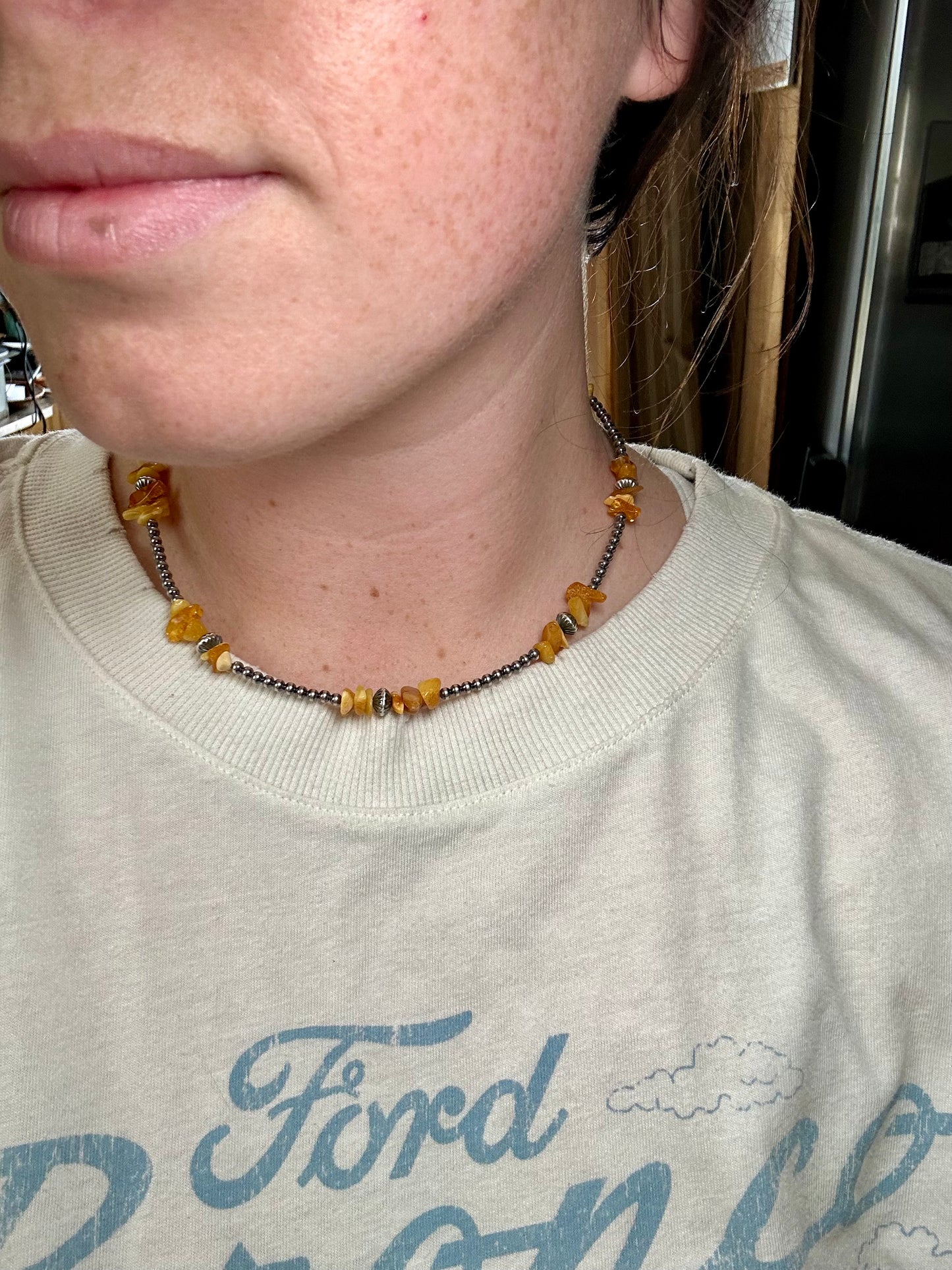3mm Pearls & Amber Necklace