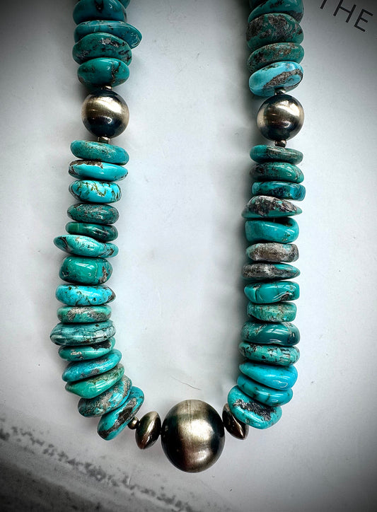 20" Turquoise Disc with Pearls Necklace