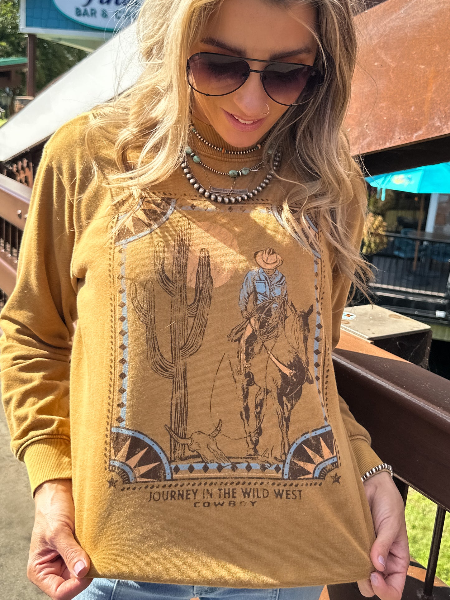 Wild West Sweatshirt-Mustard Vingtage Style