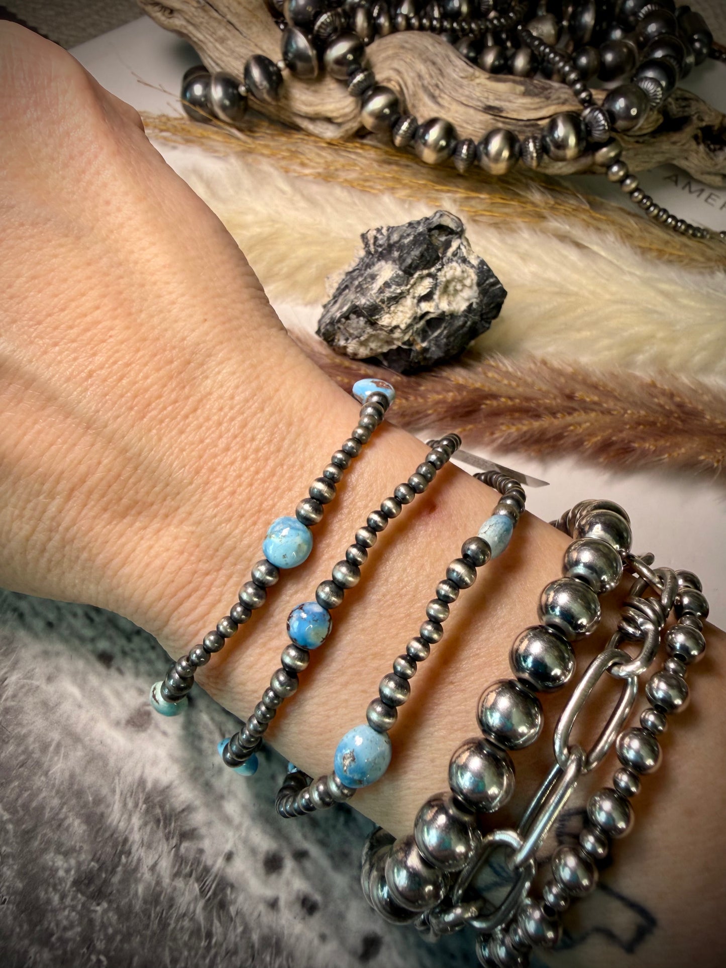 Sterling Pearl & Golden Hills Stretch Bracelet