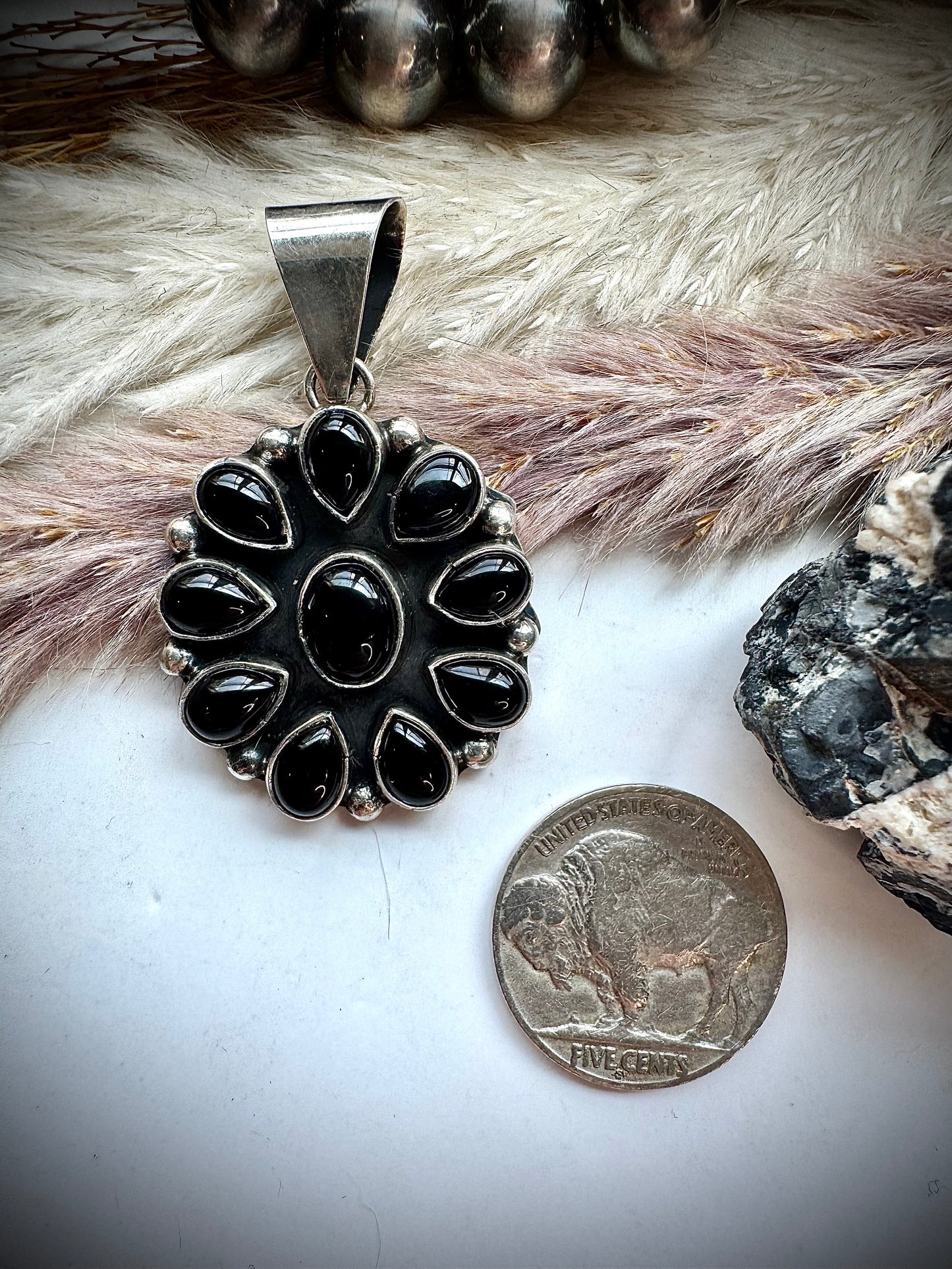 Black Onyx Teardrop Cluster Pendant