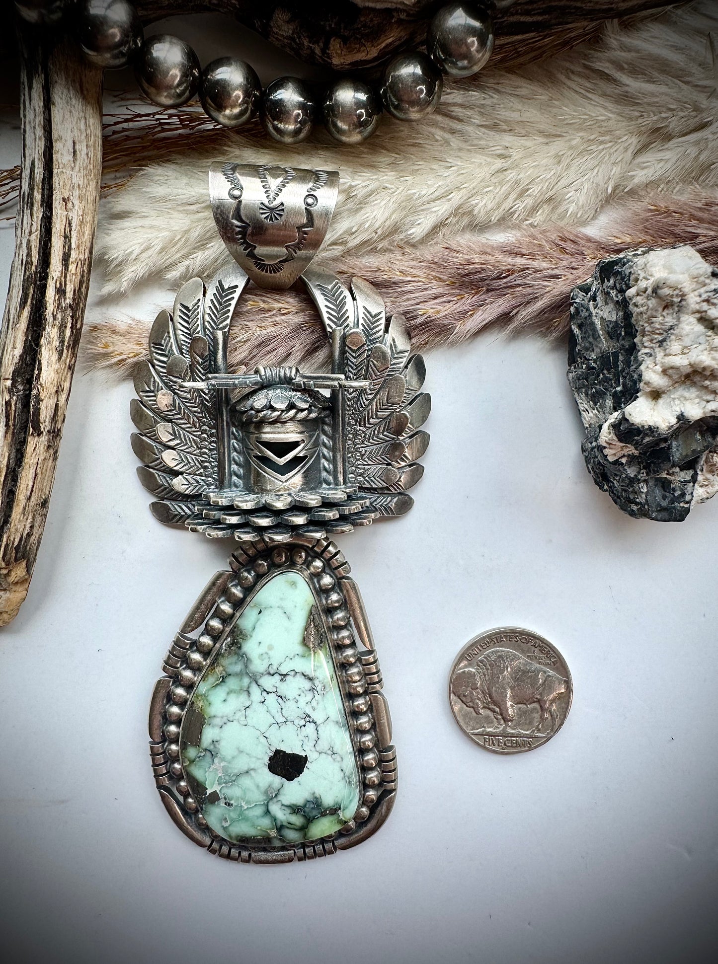Massive Palomino Freddy Charley Crow Mother Kachina Pendant