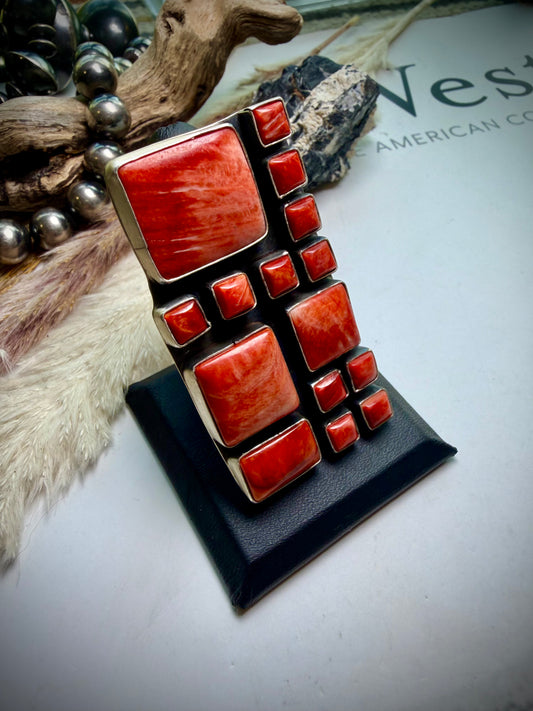 Red Spiny Squares Ring Size 8