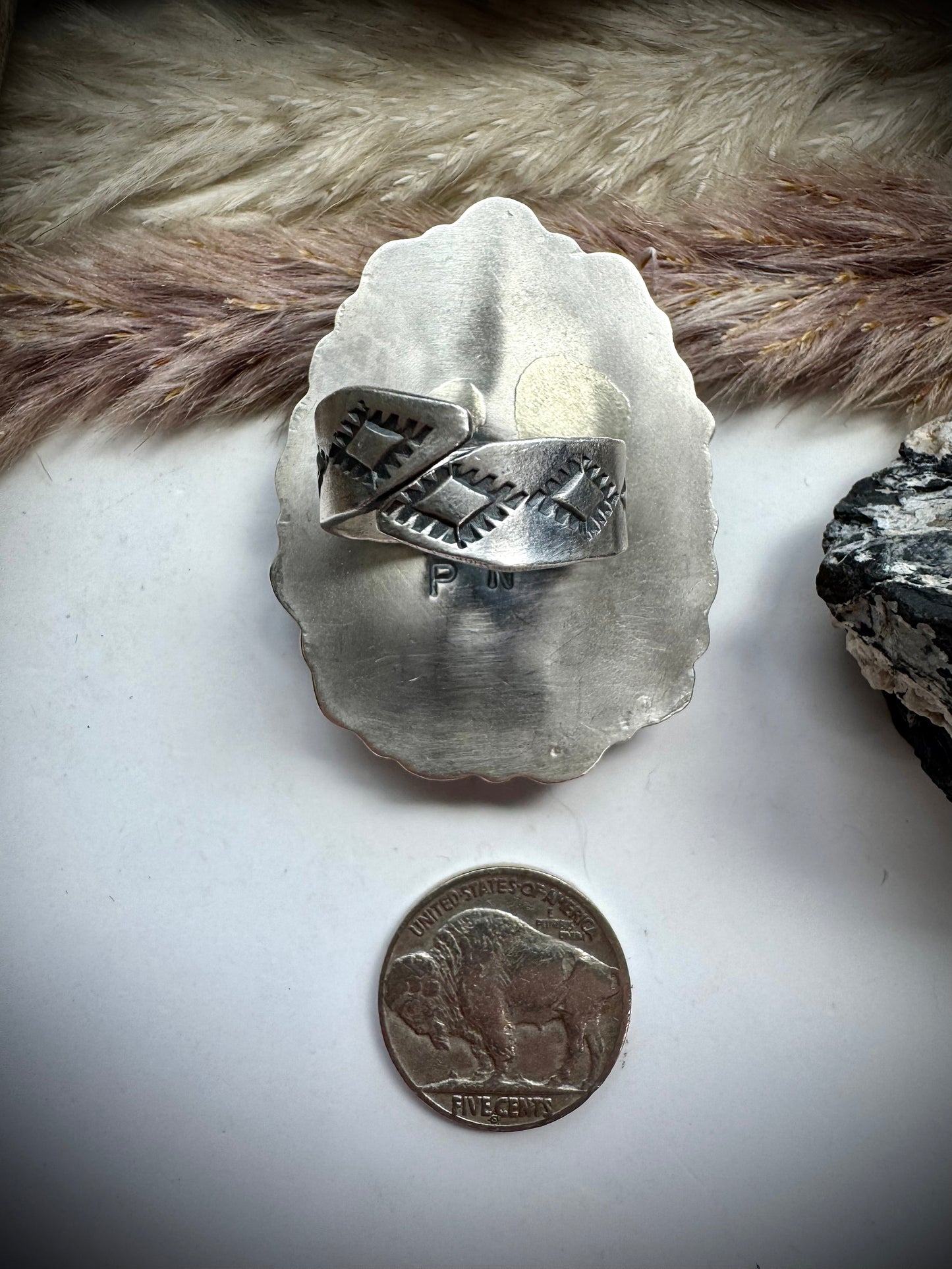 Adjustable White Buffalo & Lapis Ring by Philbert Nez